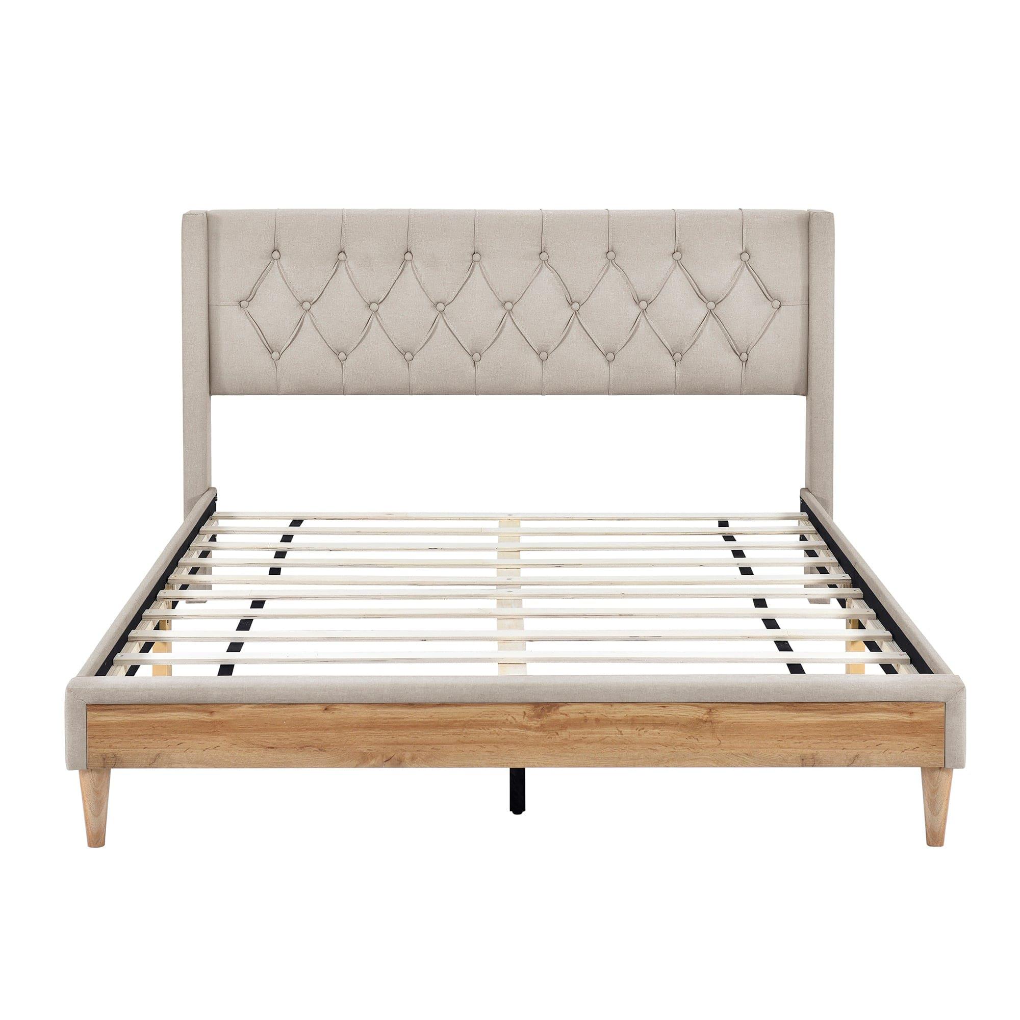 Shop Bisou Beige Upholstered Platform Bed 4pcs Bedroom Set -Queen Mademoiselle Home Decor