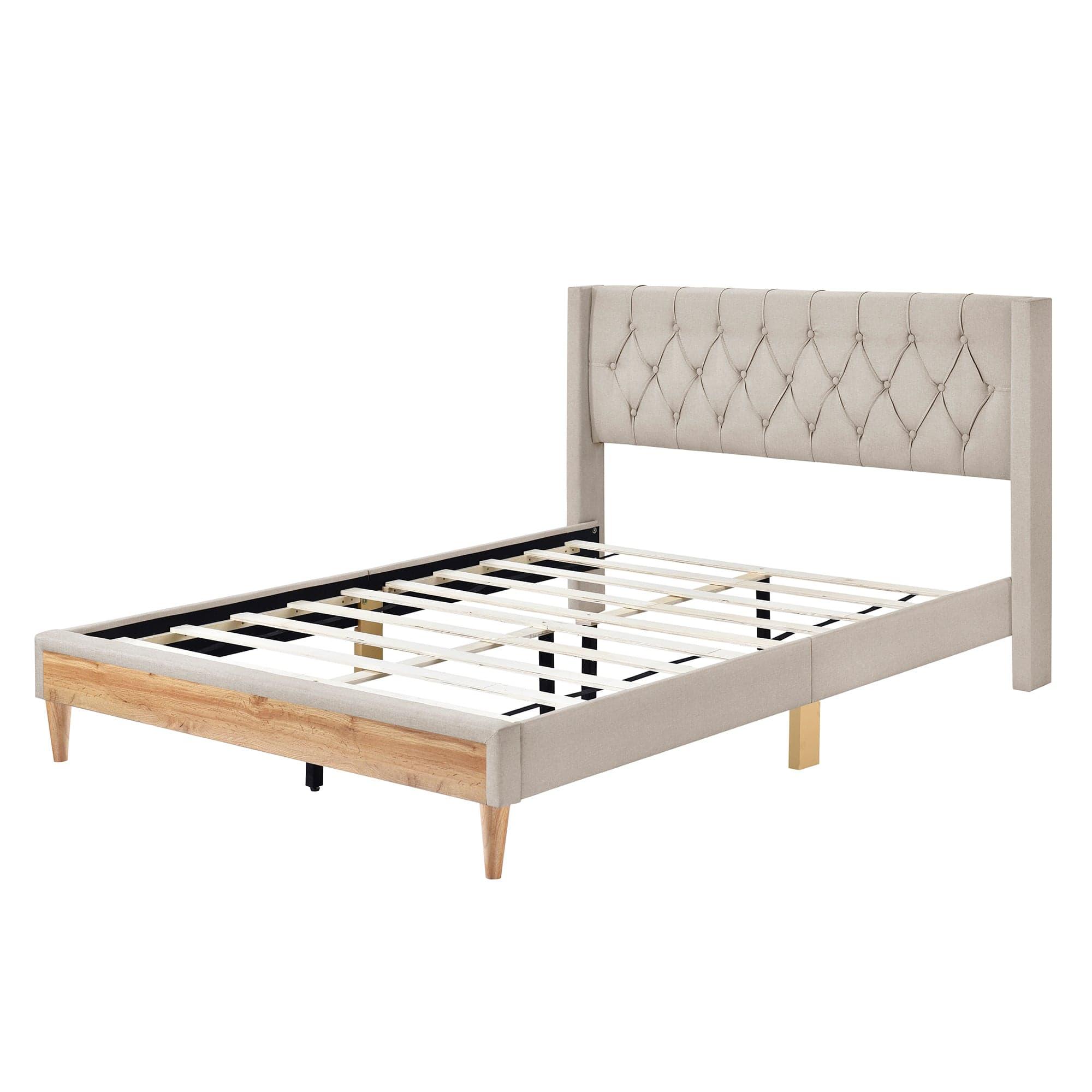 Shop Bisou Beige Upholstered Platform Bed 4pcs Bedroom Set -Queen Mademoiselle Home Decor