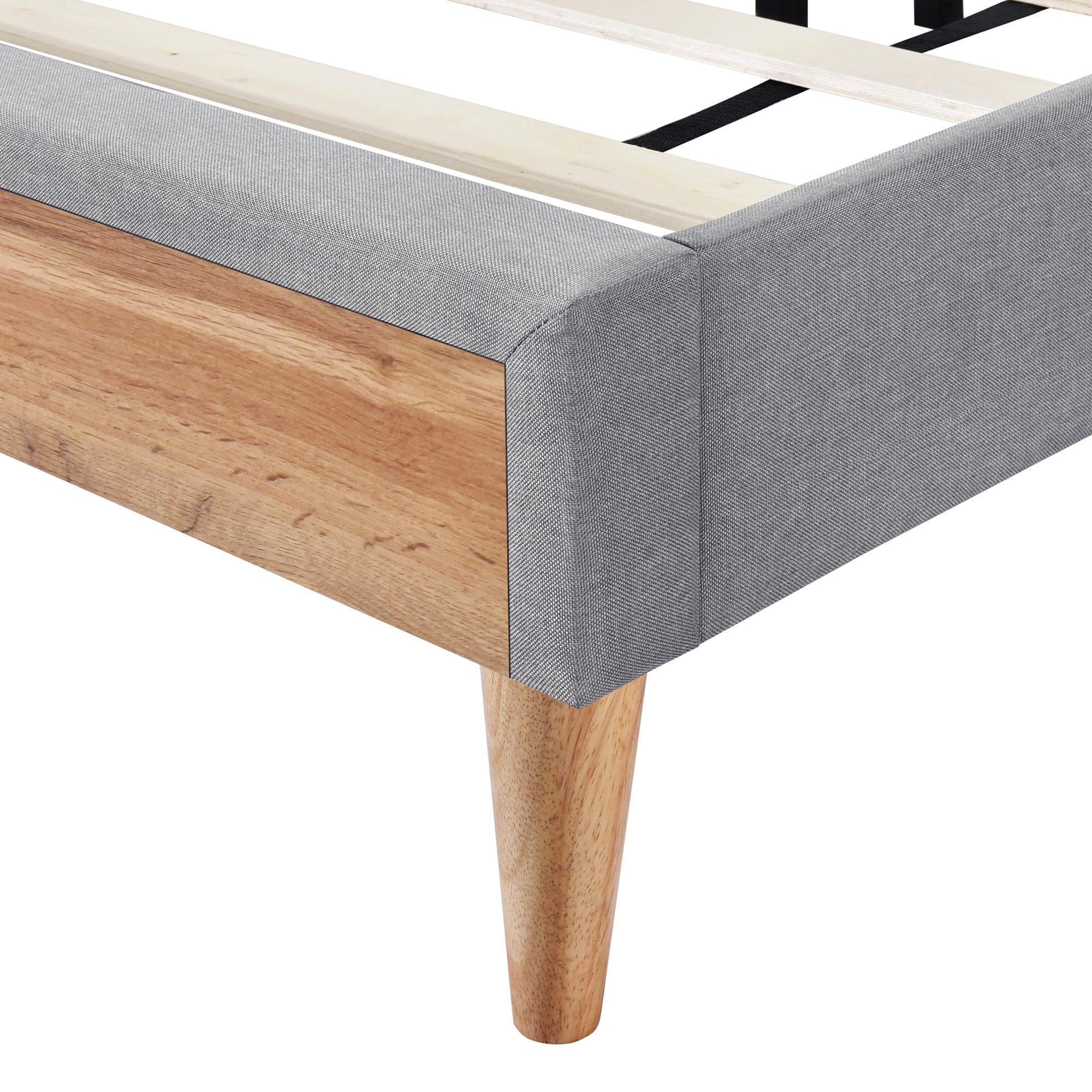 Shop Upholstered Platform Bed with Rubber Wood Legs,No Box Spring Needed, Linen Fabric,Queen Size-Gray Mademoiselle Home Decor