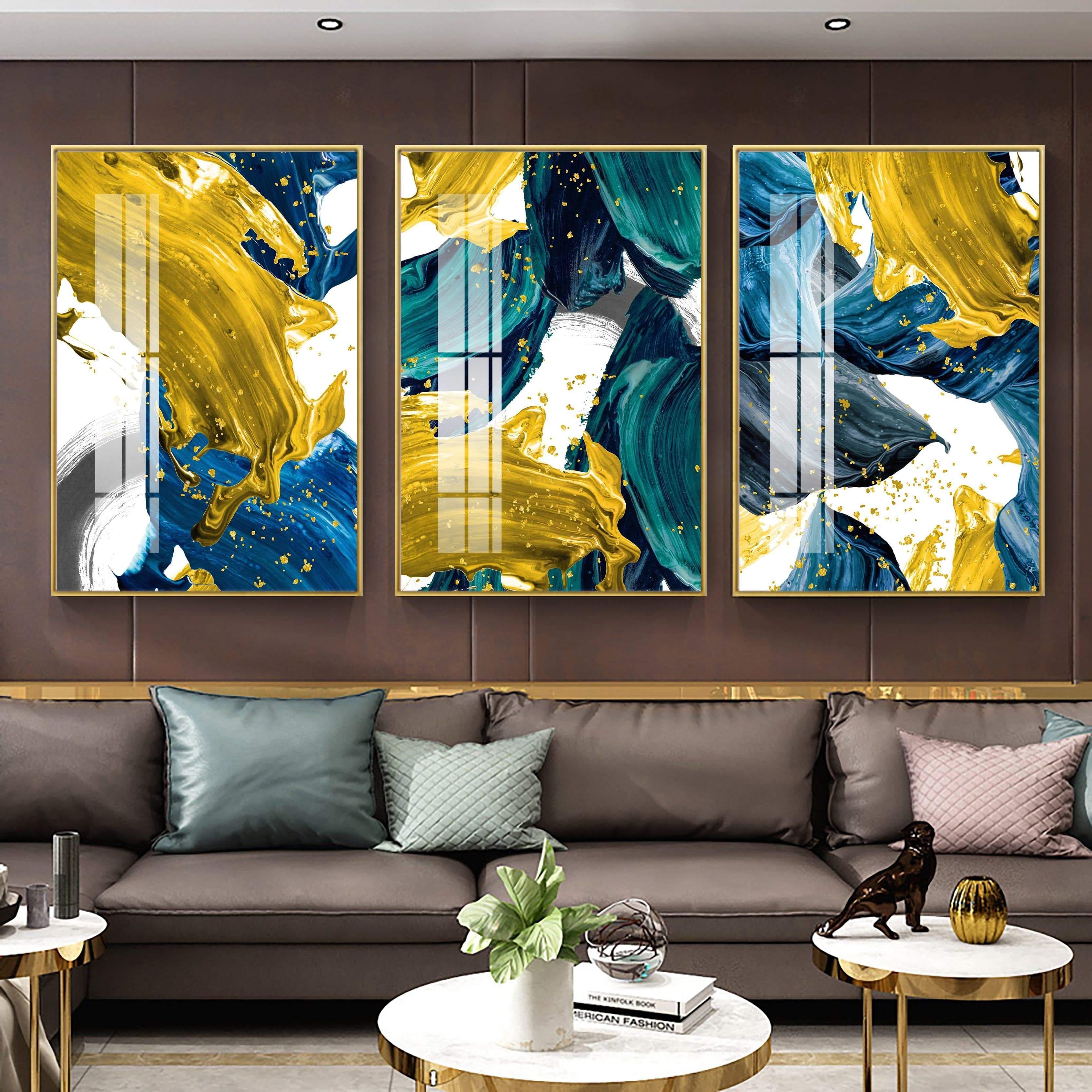 Shop 0 Abstract Wall Poster Yellow Golden Foil Blue Nordic Canvas Print Colorful Block Art Painting Pictures Living Room Hotel Decor Mademoiselle Home Decor