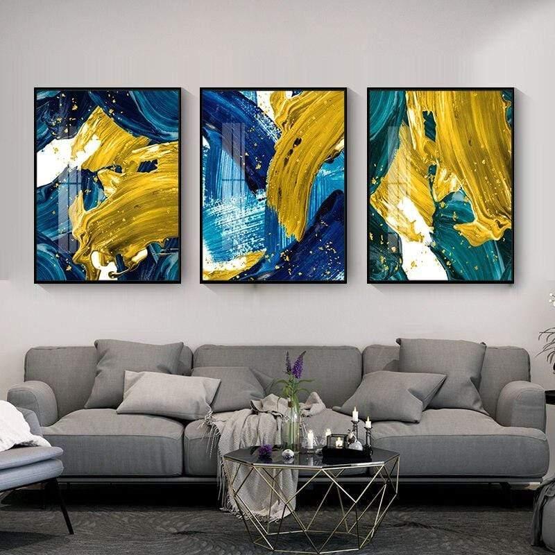 Shop 0 Abstract Wall Poster Yellow Golden Foil Blue Nordic Canvas Print Colorful Block Art Painting Pictures Living Room Hotel Decor Mademoiselle Home Decor