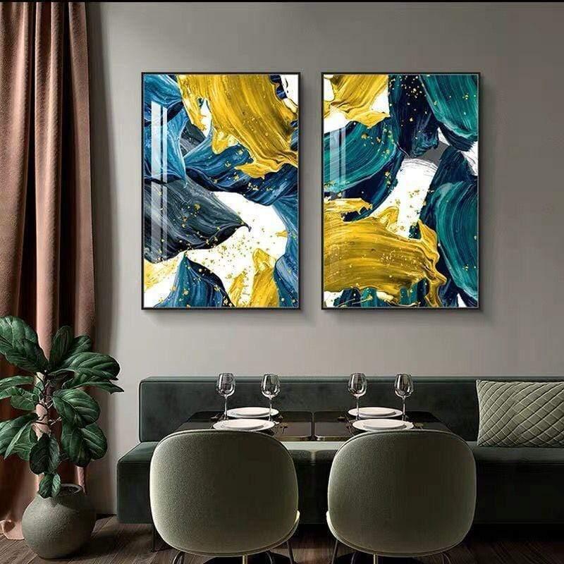 Shop 0 Abstract Wall Poster Yellow Golden Foil Blue Nordic Canvas Print Colorful Block Art Painting Pictures Living Room Hotel Decor Mademoiselle Home Decor