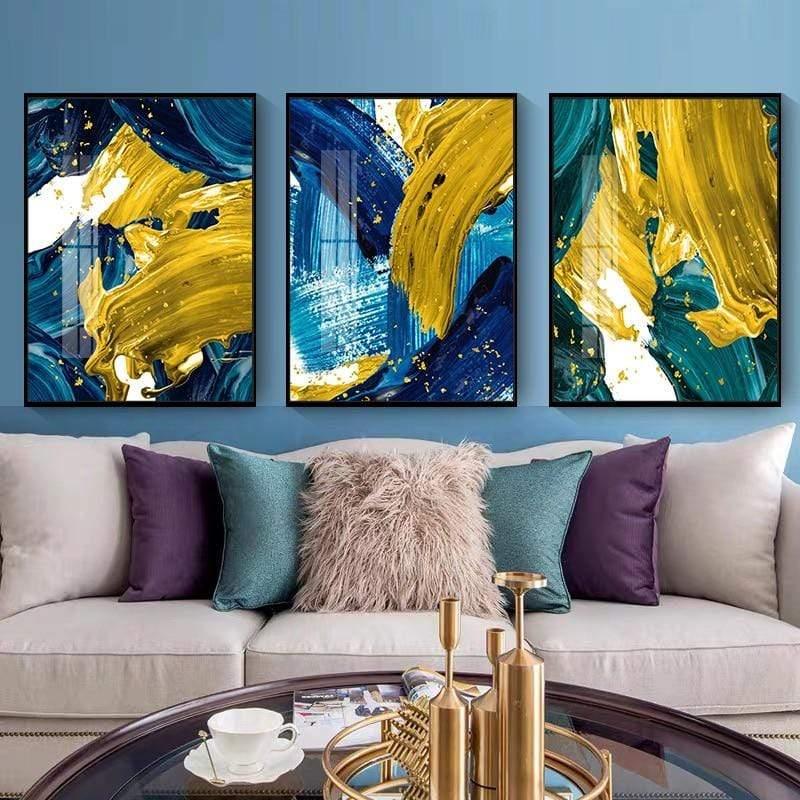 Shop 0 Abstract Wall Poster Yellow Golden Foil Blue Nordic Canvas Print Colorful Block Art Painting Pictures Living Room Hotel Decor Mademoiselle Home Decor