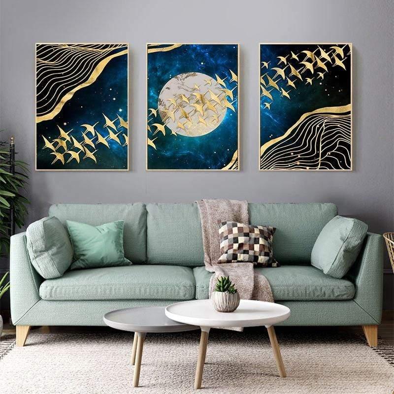 Shop 0 Abstract Moon Wall Art  Golden Mountain Birds Nordic Canvas Painting Posters and Prints Wall Pictures for Living Room Home Decor Mademoiselle Home Decor