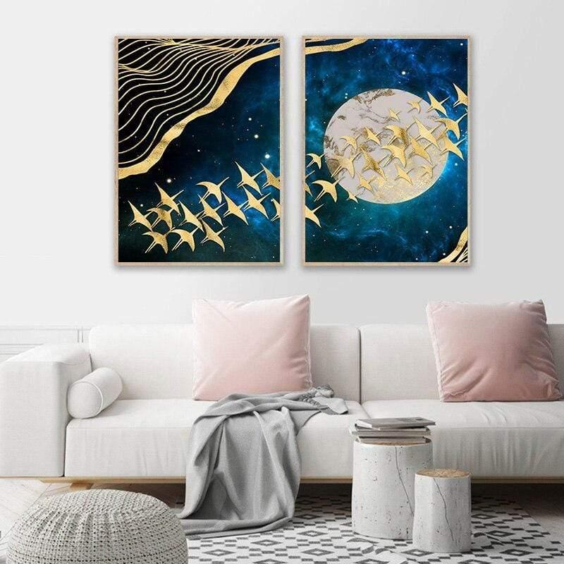 Shop 0 Abstract Moon Wall Art  Golden Mountain Birds Nordic Canvas Painting Posters and Prints Wall Pictures for Living Room Home Decor Mademoiselle Home Decor