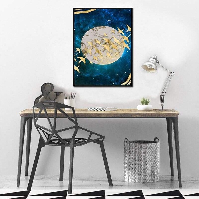 Shop 0 Abstract Moon Wall Art  Golden Mountain Birds Nordic Canvas Painting Posters and Prints Wall Pictures for Living Room Home Decor Mademoiselle Home Decor