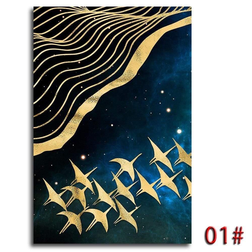 Shop 0 13cmX18cm(No Frame) / 01 Abstract Moon Wall Art  Golden Mountain Birds Nordic Canvas Painting Posters and Prints Wall Pictures for Living Room Home Decor Mademoiselle Home Decor