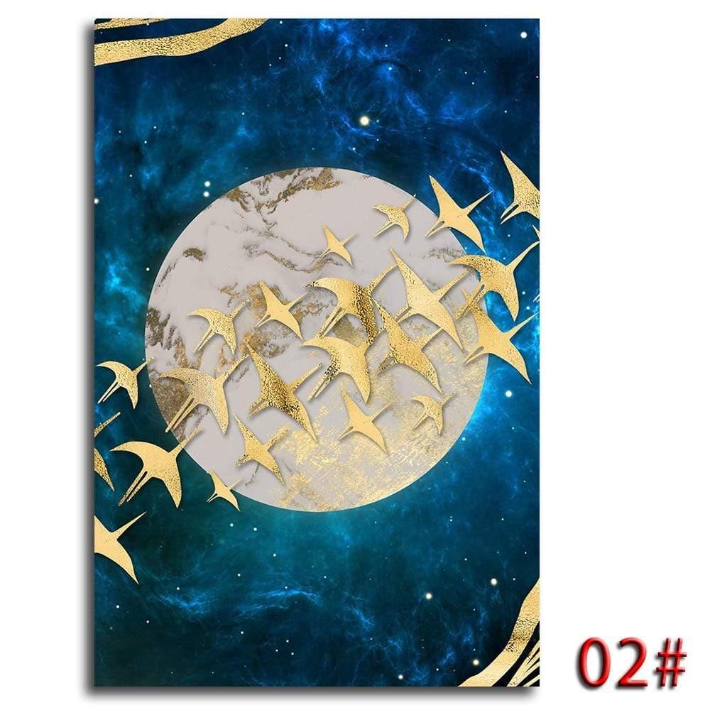 Shop 0 13cmX18cm(No Frame) / 02 Abstract Moon Wall Art  Golden Mountain Birds Nordic Canvas Painting Posters and Prints Wall Pictures for Living Room Home Decor Mademoiselle Home Decor
