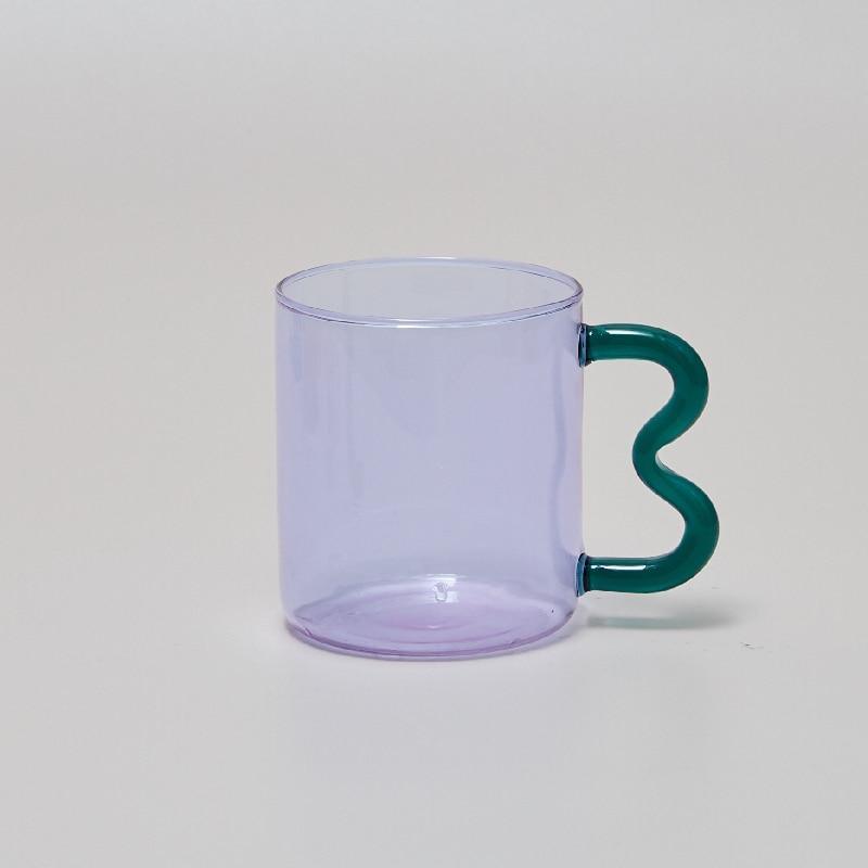 Shop 0 Purple 07 / 301-400ml Design Colorful Ear Glass Mug Handmade Simple Wave Coffee Cup for Hot Water Tumbler Gift Drinkware 300ml Mademoiselle Home Decor