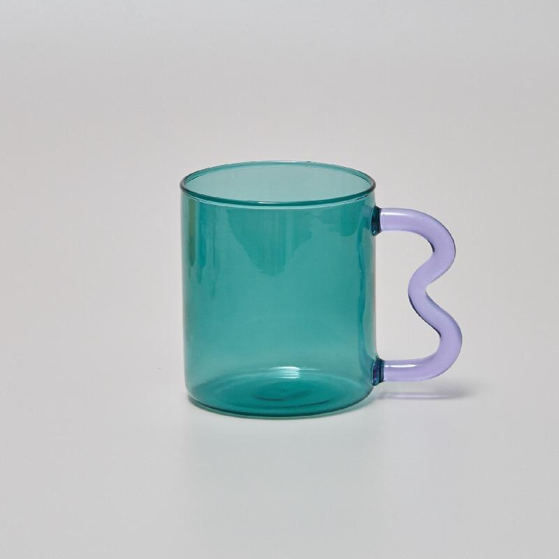 Shop 0 Teal 08 / 301-400ml Design Colorful Ear Glass Mug Handmade Simple Wave Coffee Cup for Hot Water Tumbler Gift Drinkware 300ml Mademoiselle Home Decor