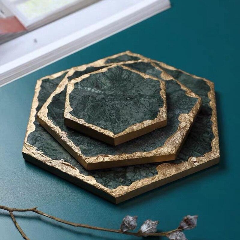 Shop 0 Luxury Non-slip Emerald Real Marble coaster mug place mat Green Stone with Gold Inlay Heat Resistant Trivet Table Decoration Mademoiselle Home Decor