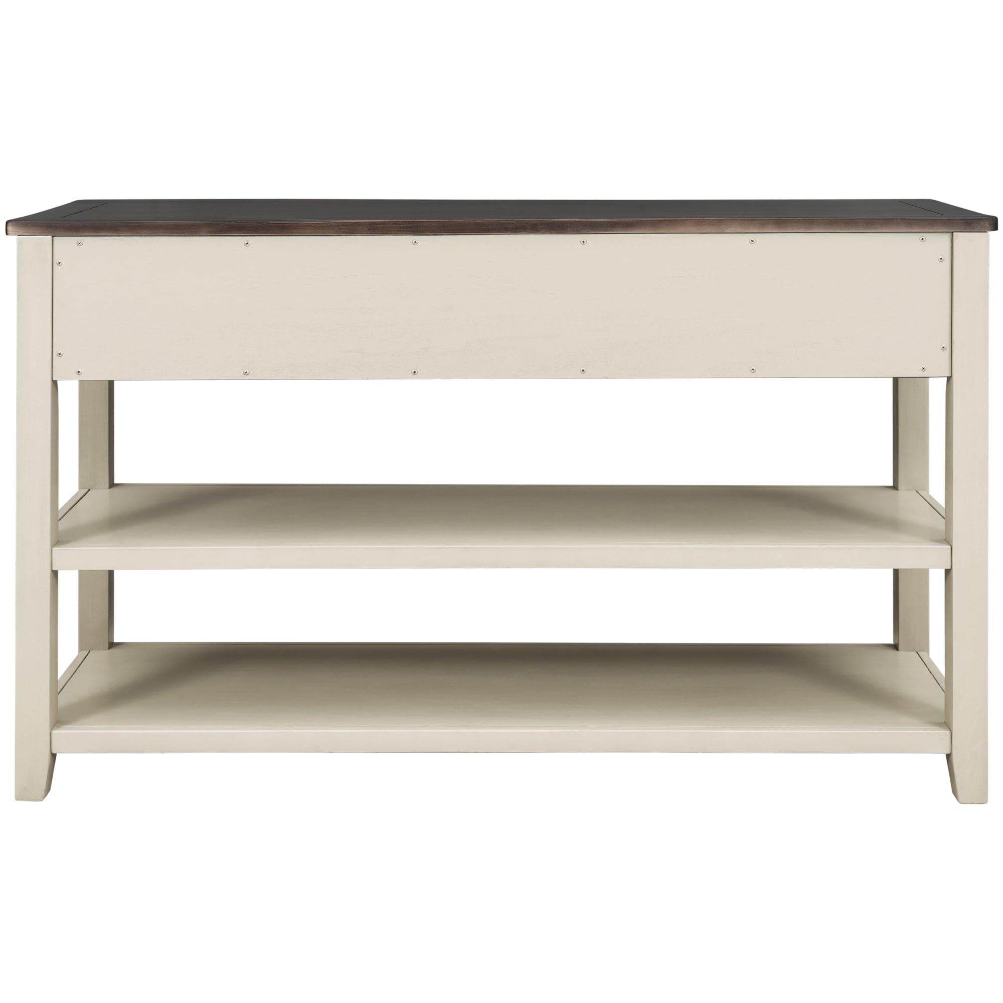 Shop TREXM Retro Design Console Table with Two Open Shelves, Pine Solid Wood Frame and Legs for Living Room (Espresso+Beige) Mademoiselle Home Decor