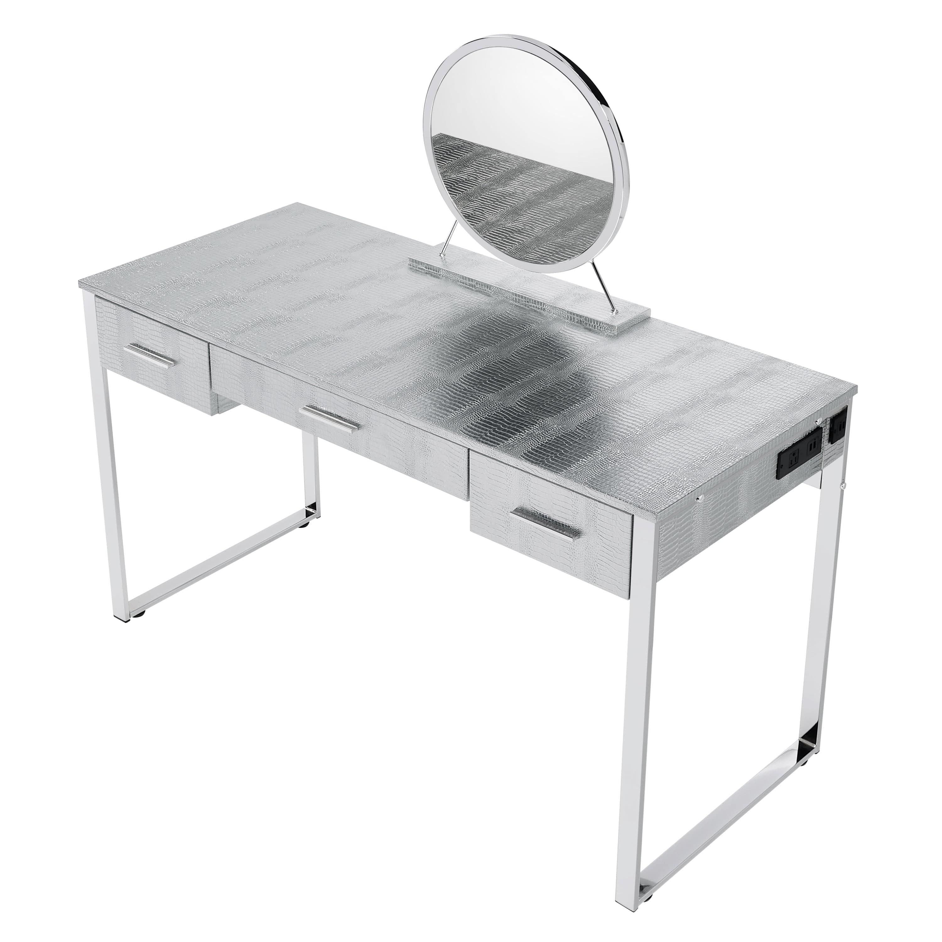 Shop ACME Myles Vanity Set w/USB Port, Antique White & Chrome Finish AC00840 Mademoiselle Home Decor