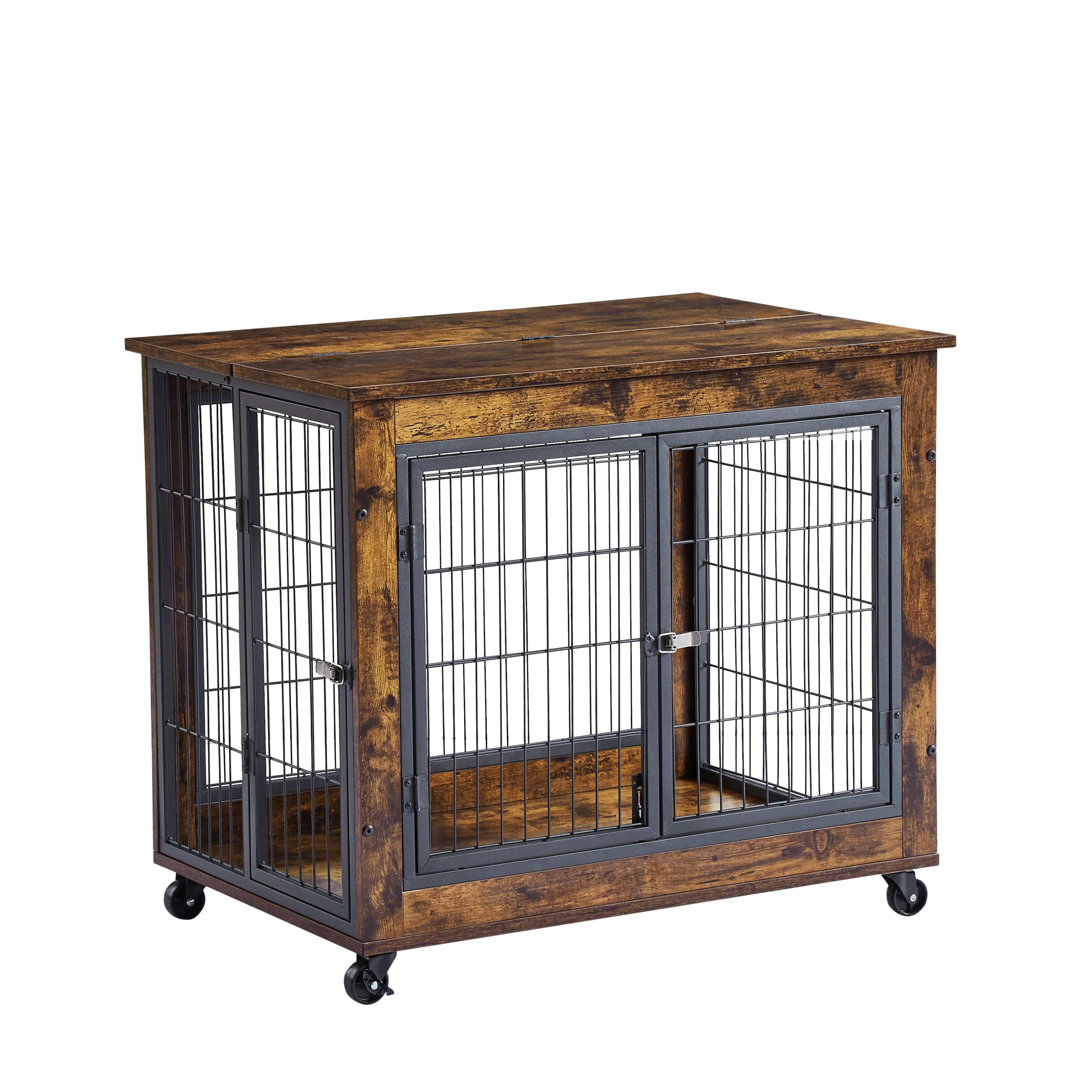 Shop JHX Furniture Dog Cage Crate with Double Doors on Casters（Rustic Brown,31.50''W*22.05''D*24.8''H） Mademoiselle Home Decor