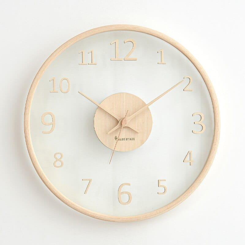 Shop 0 A wood color / 30x30x2.5cm Chinese Style Solid Wood Glass Wall Clock Living Room Home Fashion Simple Wall-Mounted Clock Mademoiselle Home Decor