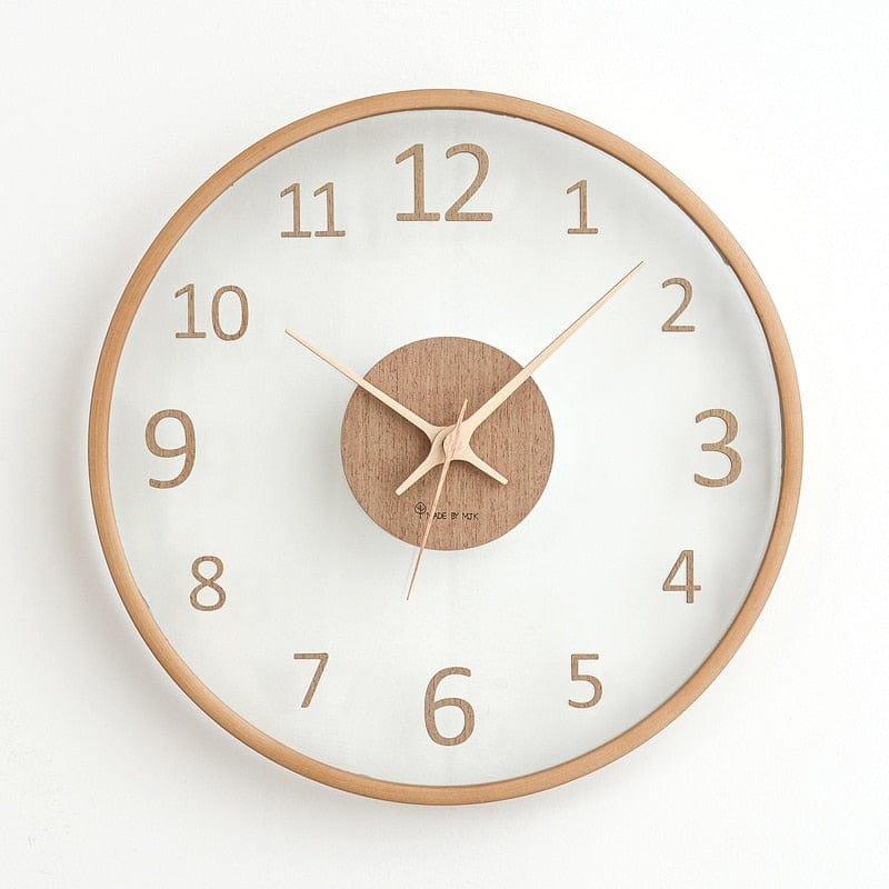 Shop 0 B dark wood color / 30x30x2.5cm Chinese Style Solid Wood Glass Wall Clock Living Room Home Fashion Simple Wall-Mounted Clock Mademoiselle Home Decor