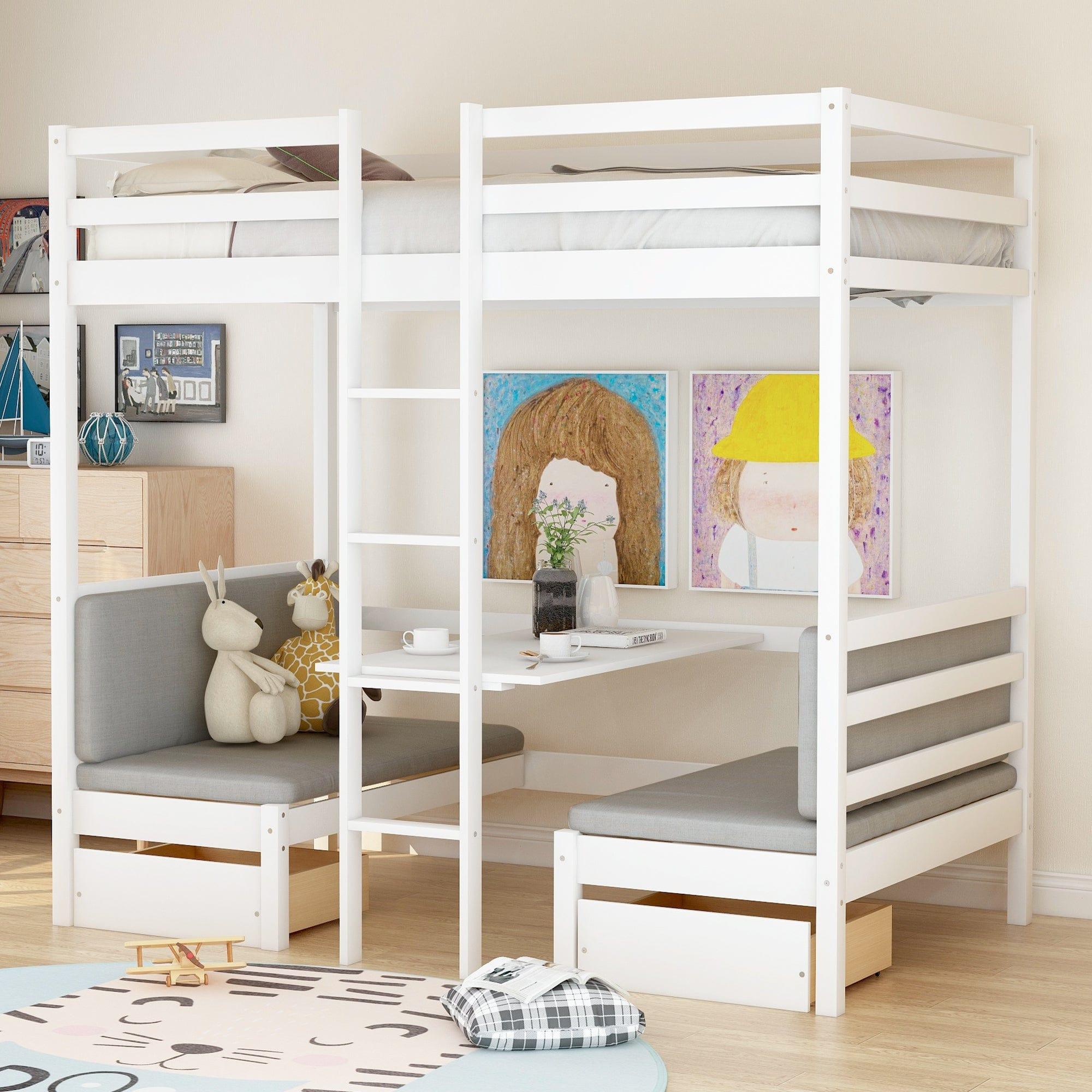 Shop Functional Loft Bed (turn into upper bed and down desk，cushion sets are free),Twin Size,White Mademoiselle Home Decor