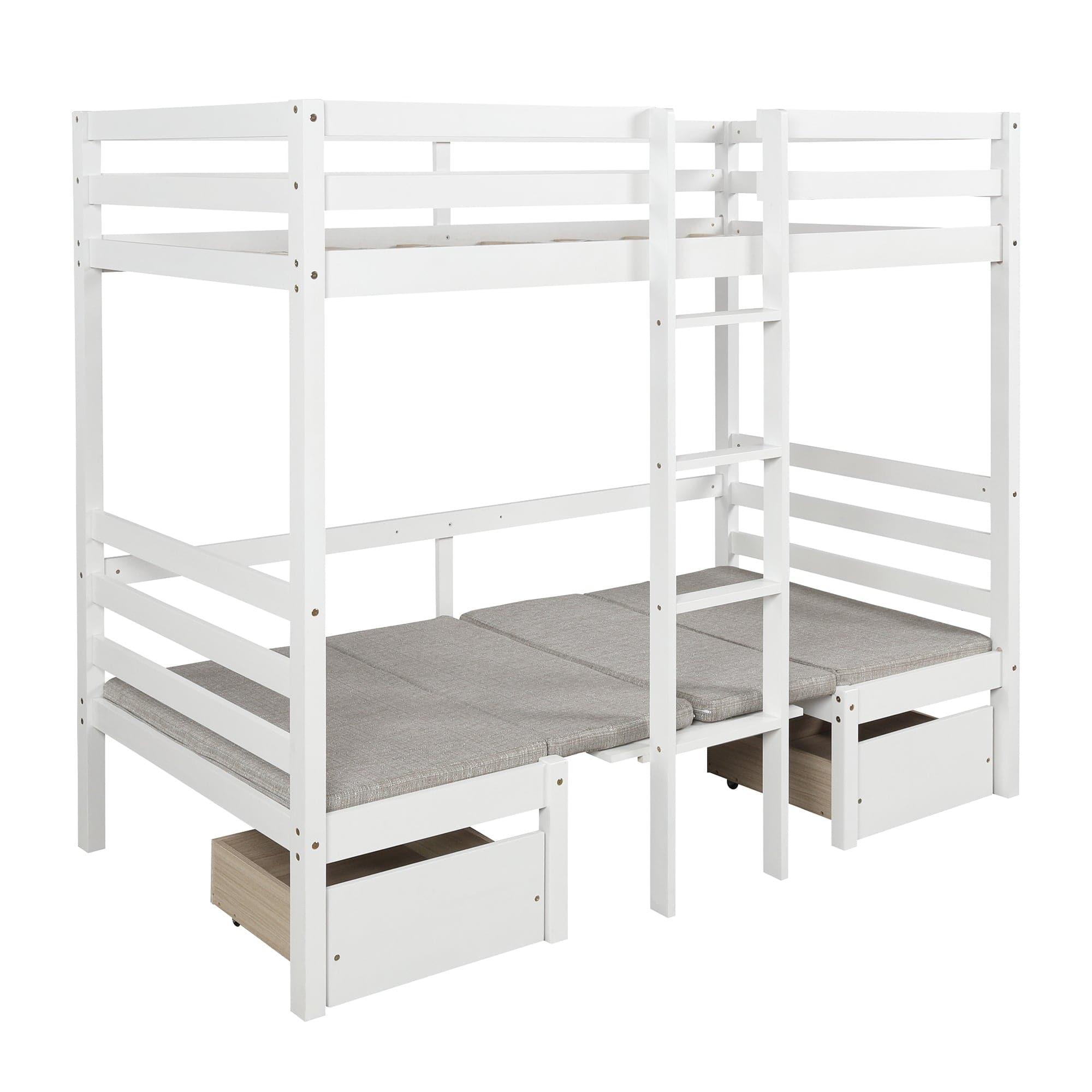 Shop Functional Loft Bed (turn into upper bed and down desk，cushion sets are free),Twin Size,White Mademoiselle Home Decor