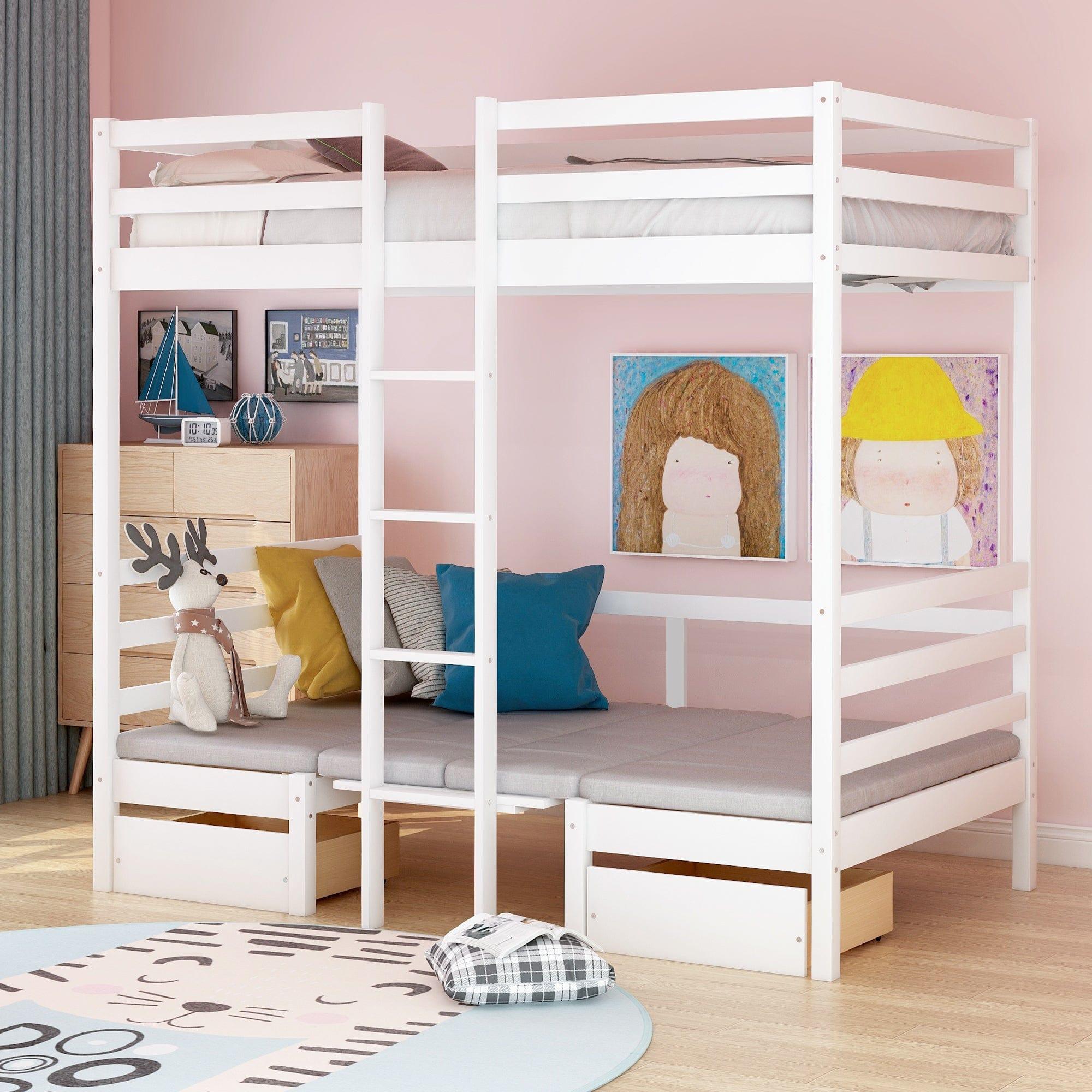 Shop Functional Loft Bed (turn into upper bed and down desk，cushion sets are free),Twin Size,White Mademoiselle Home Decor