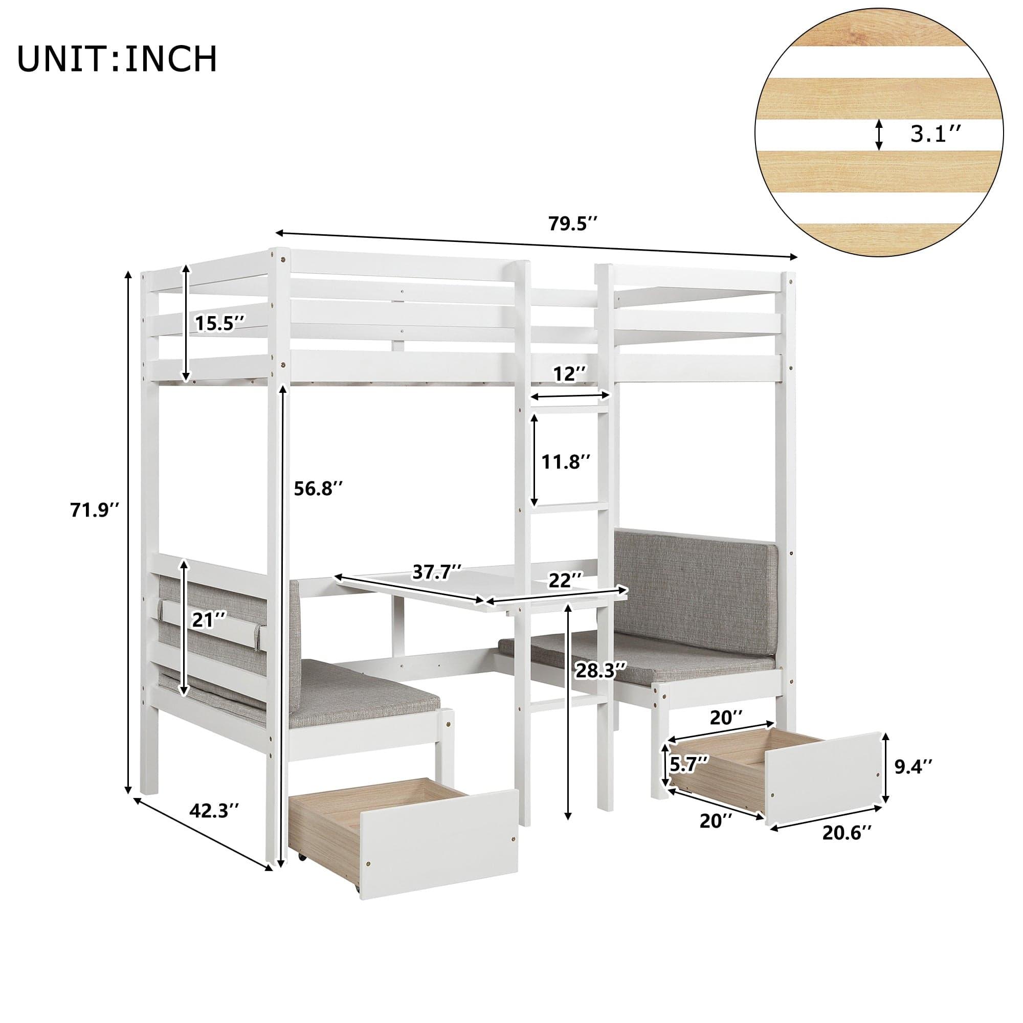 Shop Functional Loft Bed (turn into upper bed and down desk，cushion sets are free),Twin Size,White Mademoiselle Home Decor