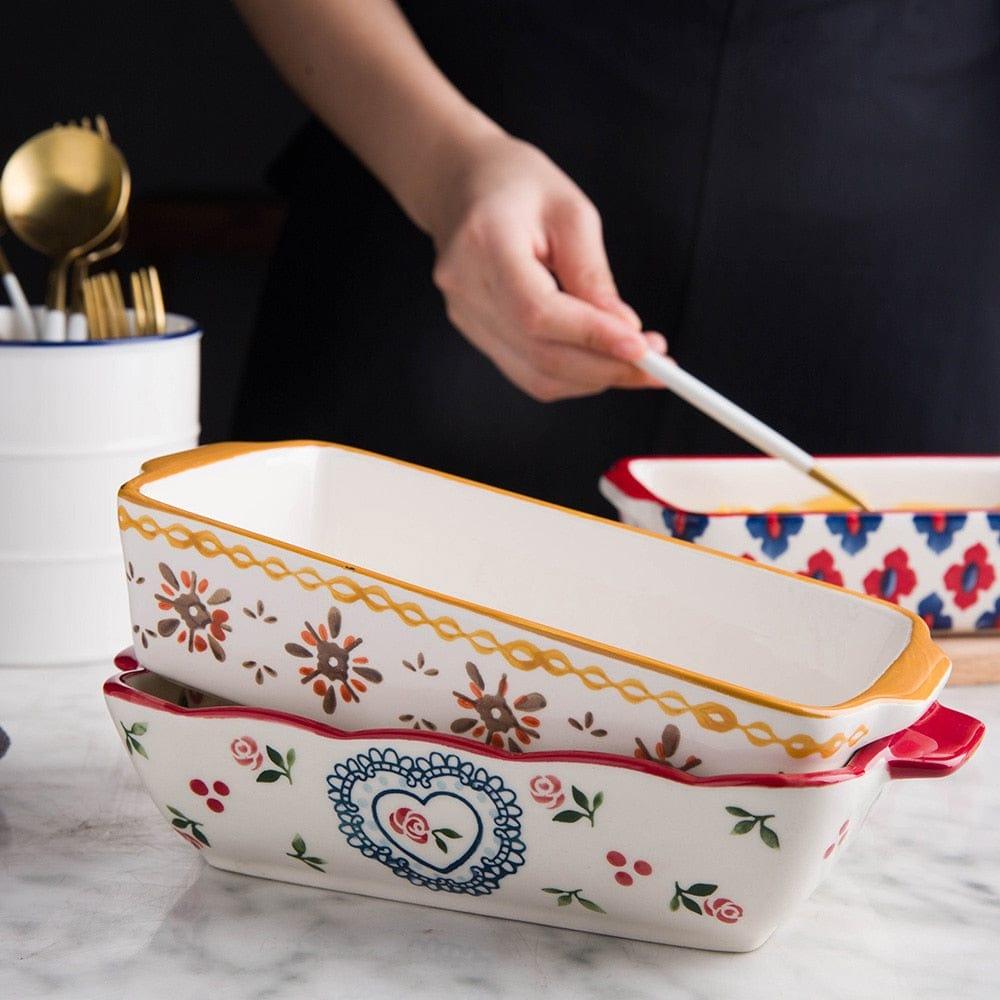 Shop 0 MDZF SWEETHOME Ceramic Baking Dish Roasting Lasagna Pan  Rectangular Dish Bakeware Pan With Handle Oven Kitchen Baking Tool Mademoiselle Home Decor