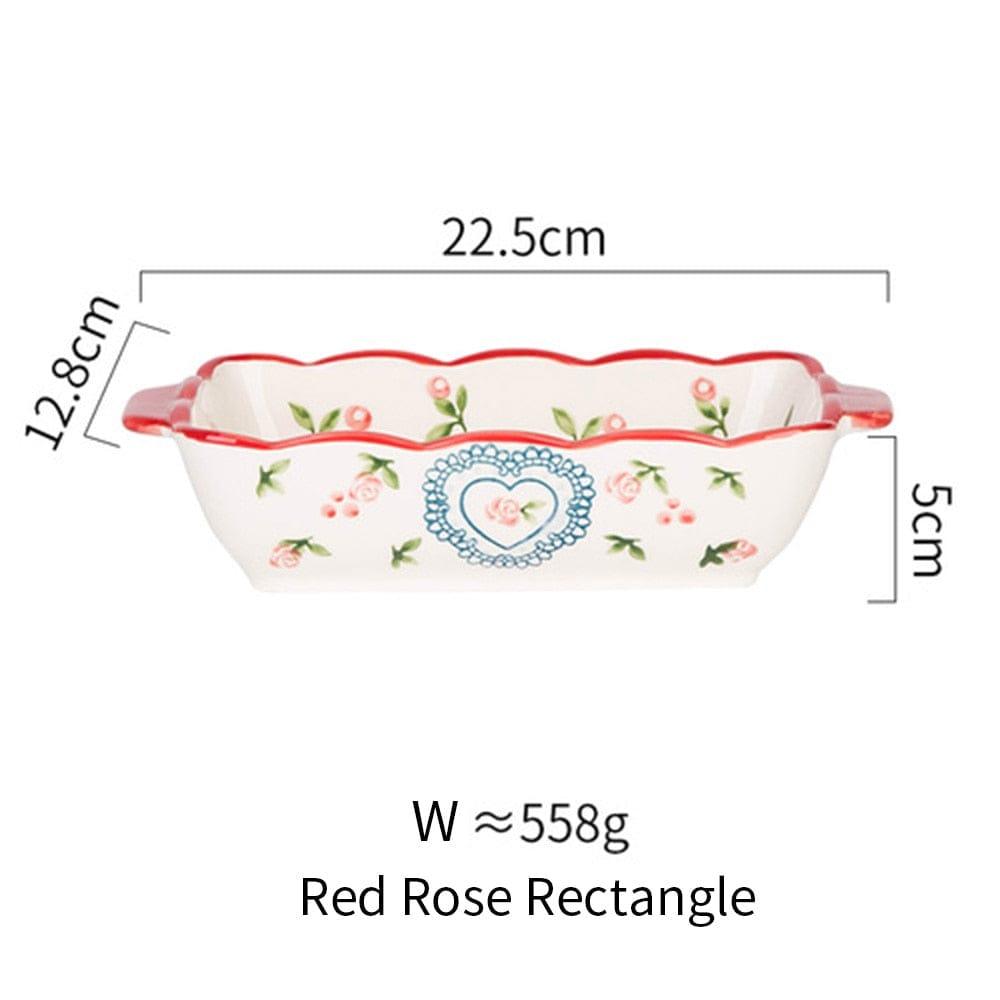 Shop 0 Red rose rectangle MDZF SWEETHOME Ceramic Baking Dish Roasting Lasagna Pan  Rectangular Dish Bakeware Pan With Handle Oven Kitchen Baking Tool Mademoiselle Home Decor