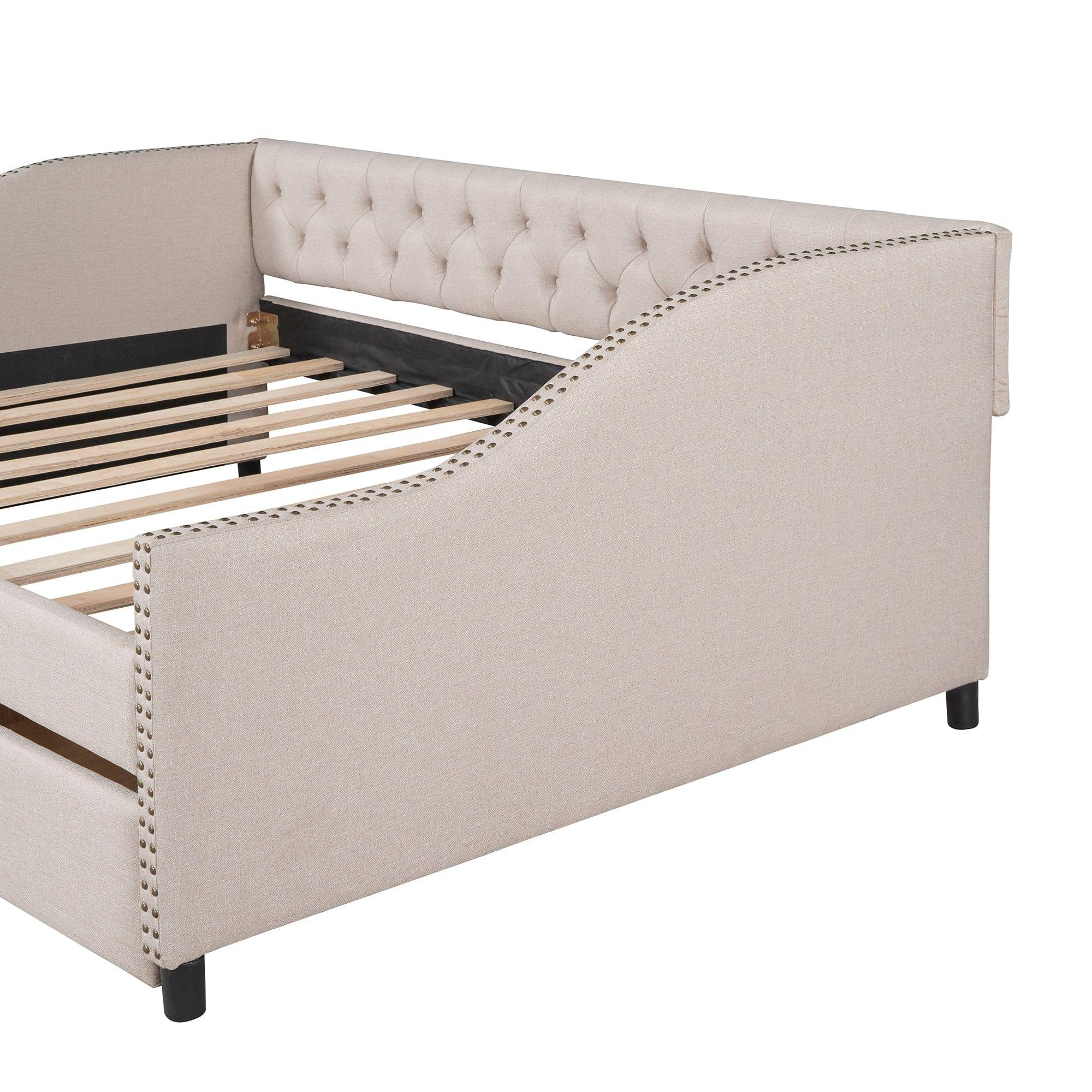 Shop Upholstered daybed with Two Drawers, Wood Slat Support, Beige, Full Size(OLD SKU :LP001111AAA) Mademoiselle Home Decor