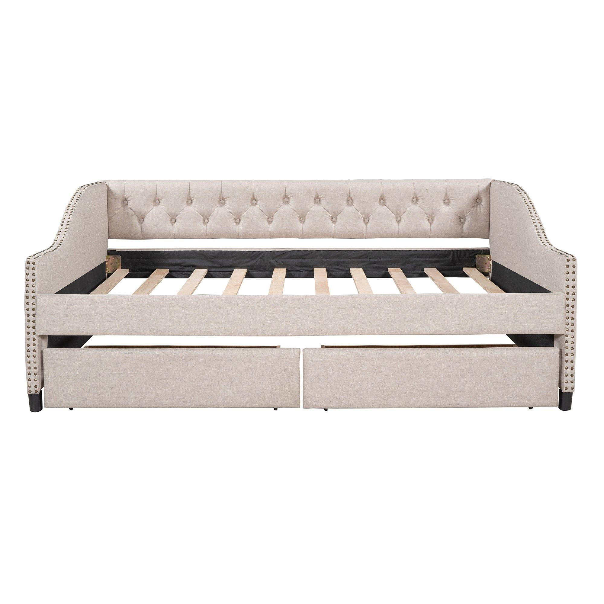 Shop Upholstered daybed with Two Drawers, Wood Slat Support, Beige, Full Size(OLD SKU :LP001111AAA) Mademoiselle Home Decor