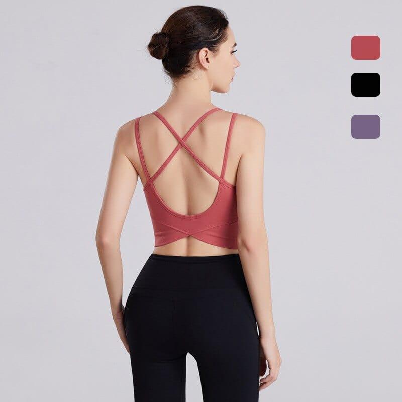 Shop 0 Red / S Yoga Tops Fitness Running Fitness Bra Sports Underwear Women High-Intensity Shockproof Gathering Cross-Shape With Pad Mademoiselle Home Decor