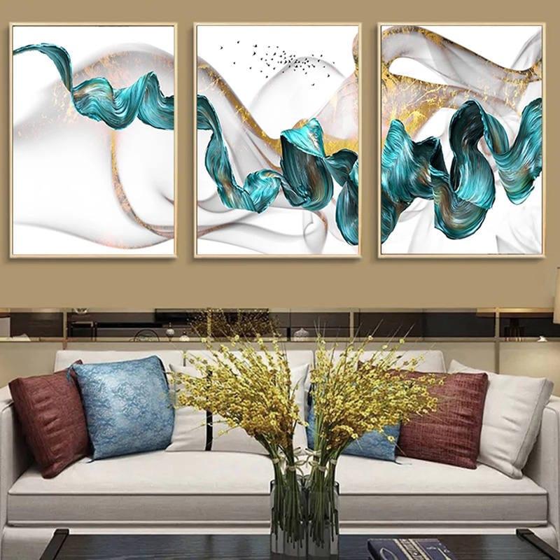 Shop 0 Abstract Gold Classical Luxury Poster Canvas Painting Blue Ribbon Picture Home Decor Wall Art Nordic Print for Living Room Decor Mademoiselle Home Decor