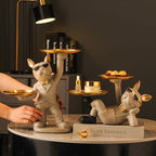 Shop 0 French Bulldog Butler Statue with Double Trays for Keys holder Cool Dog with Glasses Animal Resin Sculpture Table Decoration Mademoiselle Home Decor