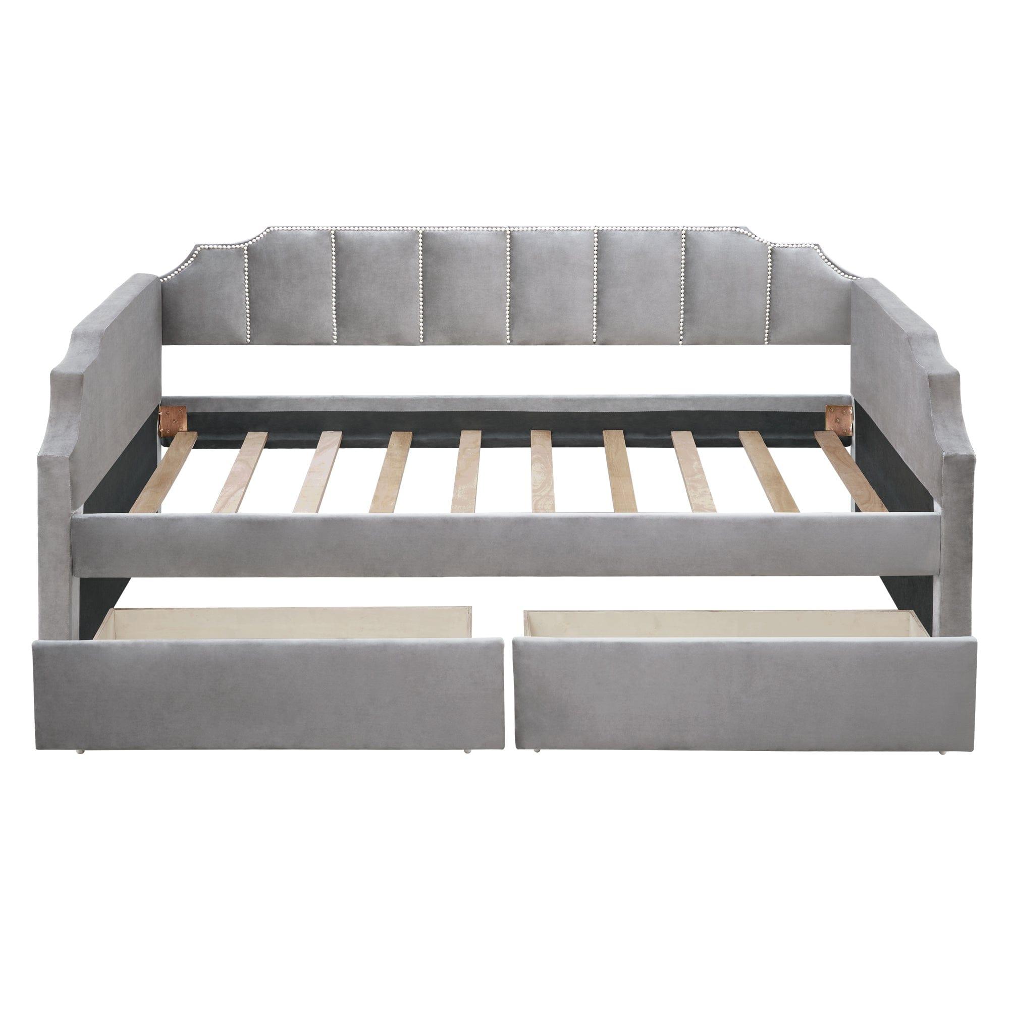 Shop Twin Size Upholstered daybed with Drawers, Wood Slat Support, Gray Mademoiselle Home Decor