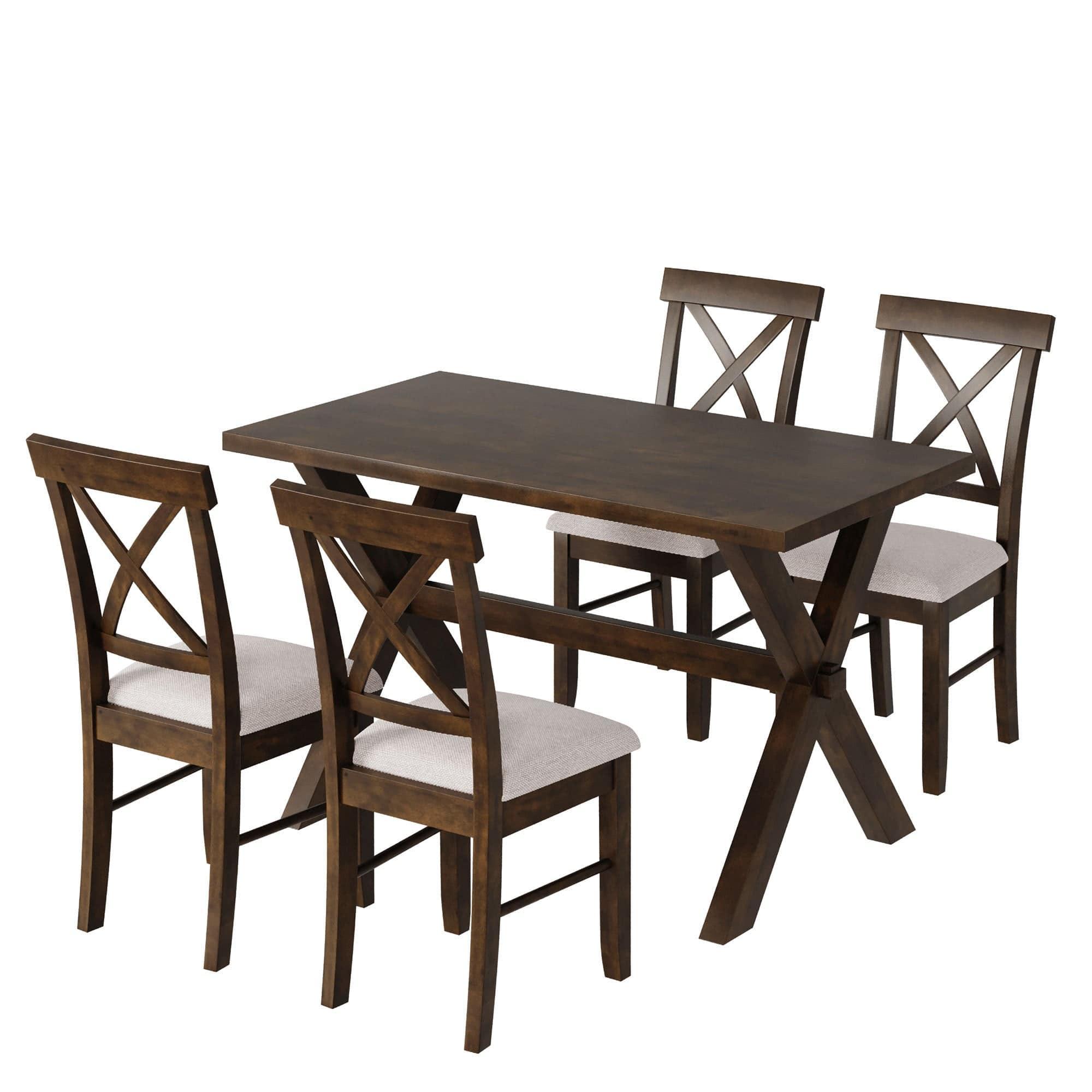 Shop TOPMAX 5 Pieces Farmhouse Rustic Wood Kitchen Dining Table Set with Upholstered 4 X-back Chairs, Brown+Beige Mademoiselle Home Decor