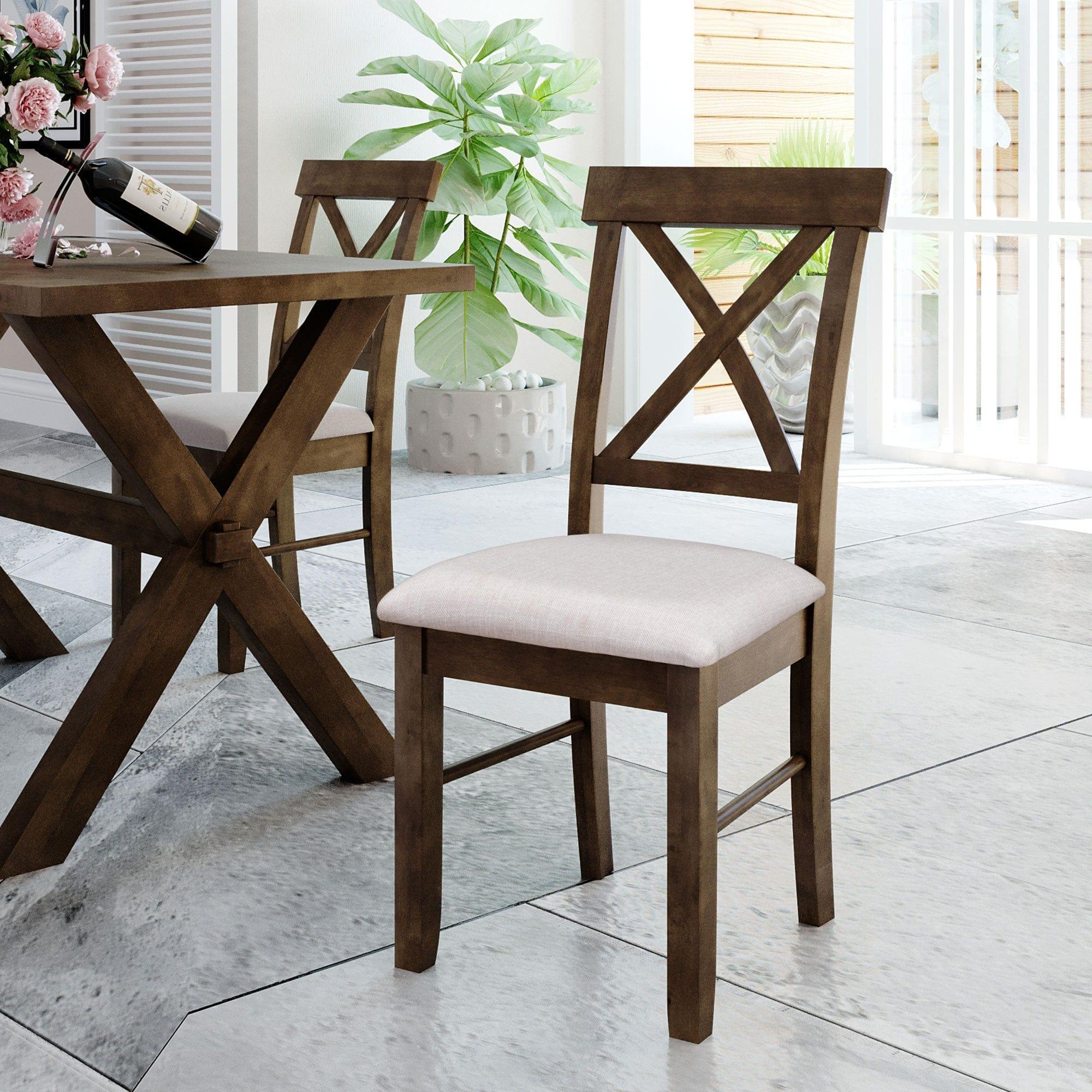 Shop TOPMAX 2 Pieces Farmhouse Rustic Wood Kitchen Upholstered X-Back Dining Chairs, Brown+Beige Mademoiselle Home Decor