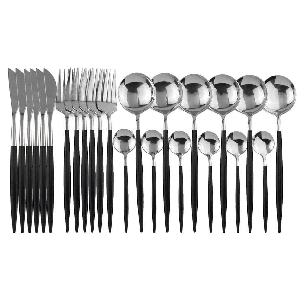 Shop 100003310 24Pcs Black Silver Casper Cutlery Set Mademoiselle Home Decor