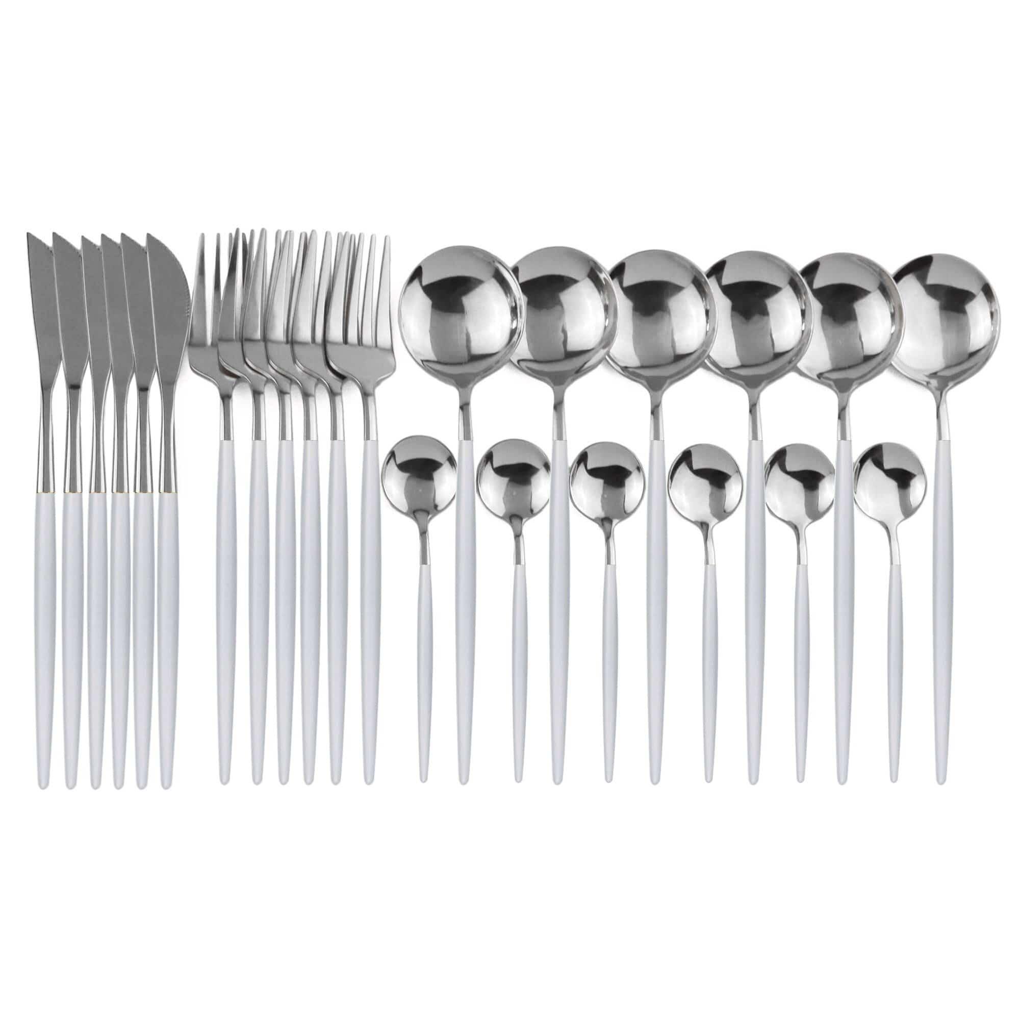Shop 100003310 24Pcs White Silver Casper Cutlery Set Mademoiselle Home Decor
