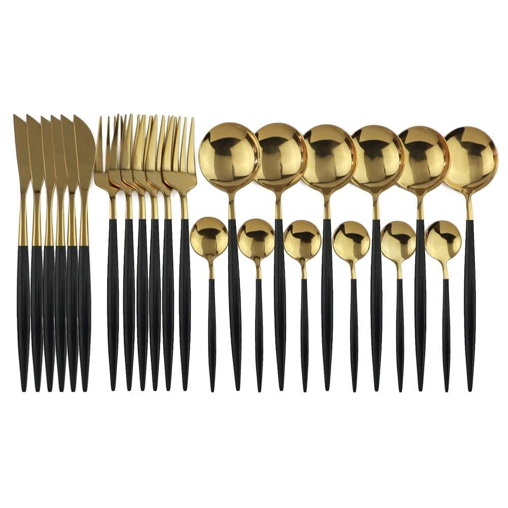 Shop 100003310 24Pcs Black Gold Casper Cutlery Set Mademoiselle Home Decor