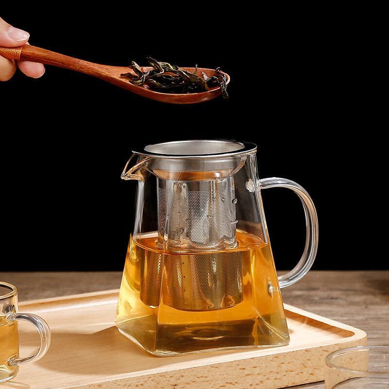 Shop 0 Kung Fu Tea Sets Heat Resistant Glass Teapot With Stainless Steel Infuser Heated Container Tea Pots Clear Kettle Square Filter Mademoiselle Home Decor