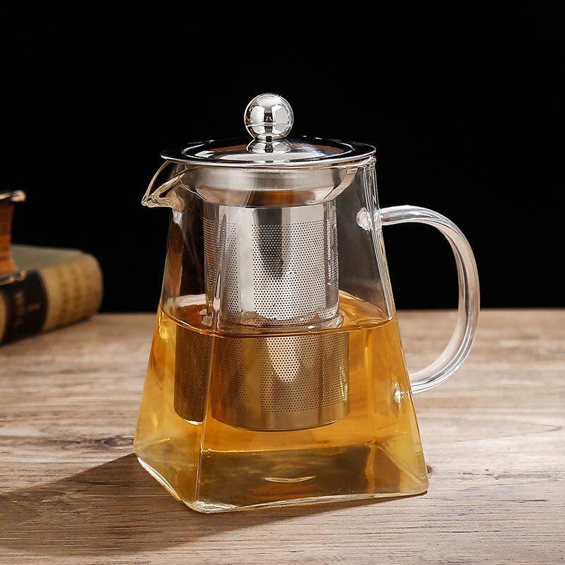 Shop 0 Kung Fu Tea Sets Heat Resistant Glass Teapot With Stainless Steel Infuser Heated Container Tea Pots Clear Kettle Square Filter Mademoiselle Home Decor