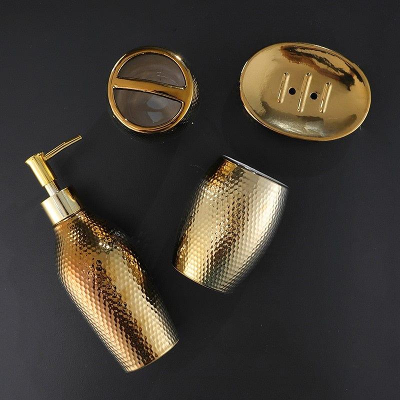 Shop 0 4 pcs/ lot Nordic golden ceramic wash set Bathroom Accessories Soap Dispenser Toothbrush Holder Bathroom Supplies WF Mademoiselle Home Decor