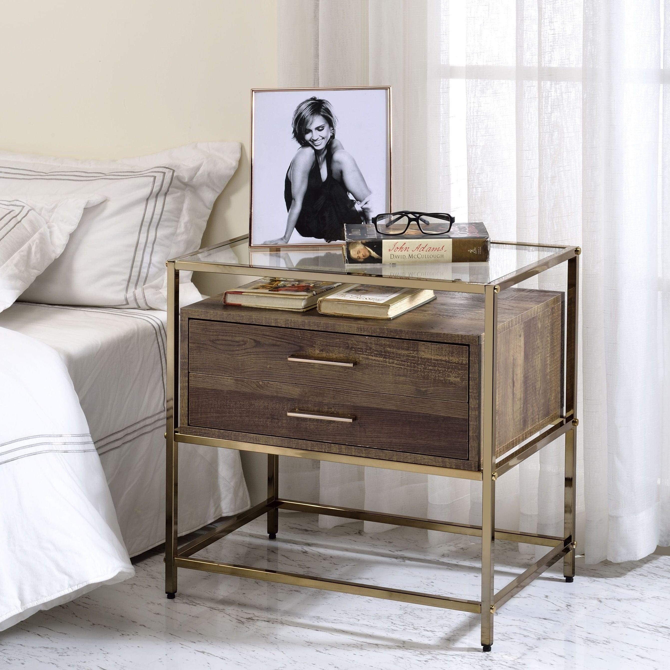 Shop ACME Knave Accent Table, Walnut & Champagne Finish 97867 Mademoiselle Home Decor