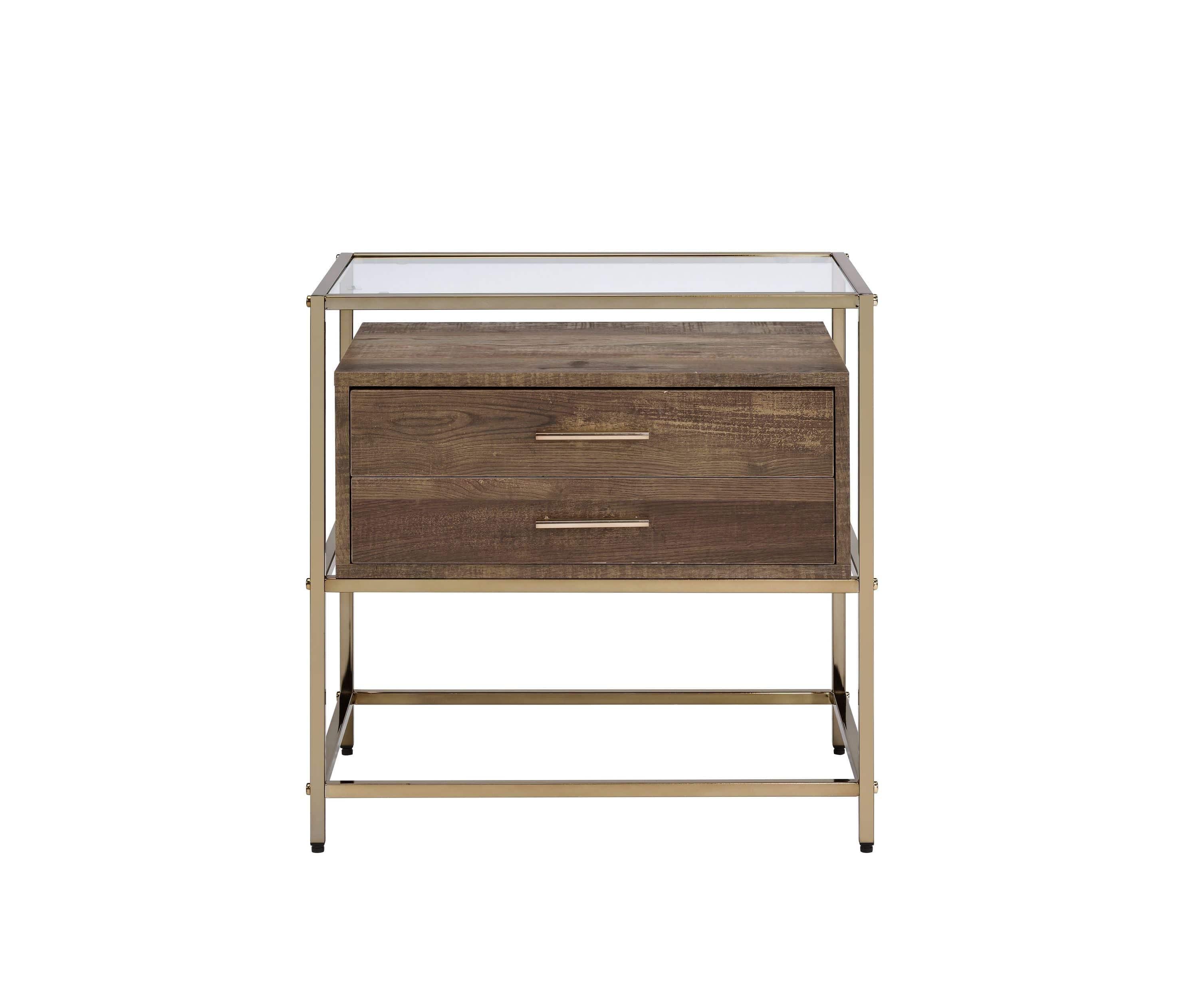Shop ACME Knave Accent Table, Walnut & Champagne Finish 97867 Mademoiselle Home Decor