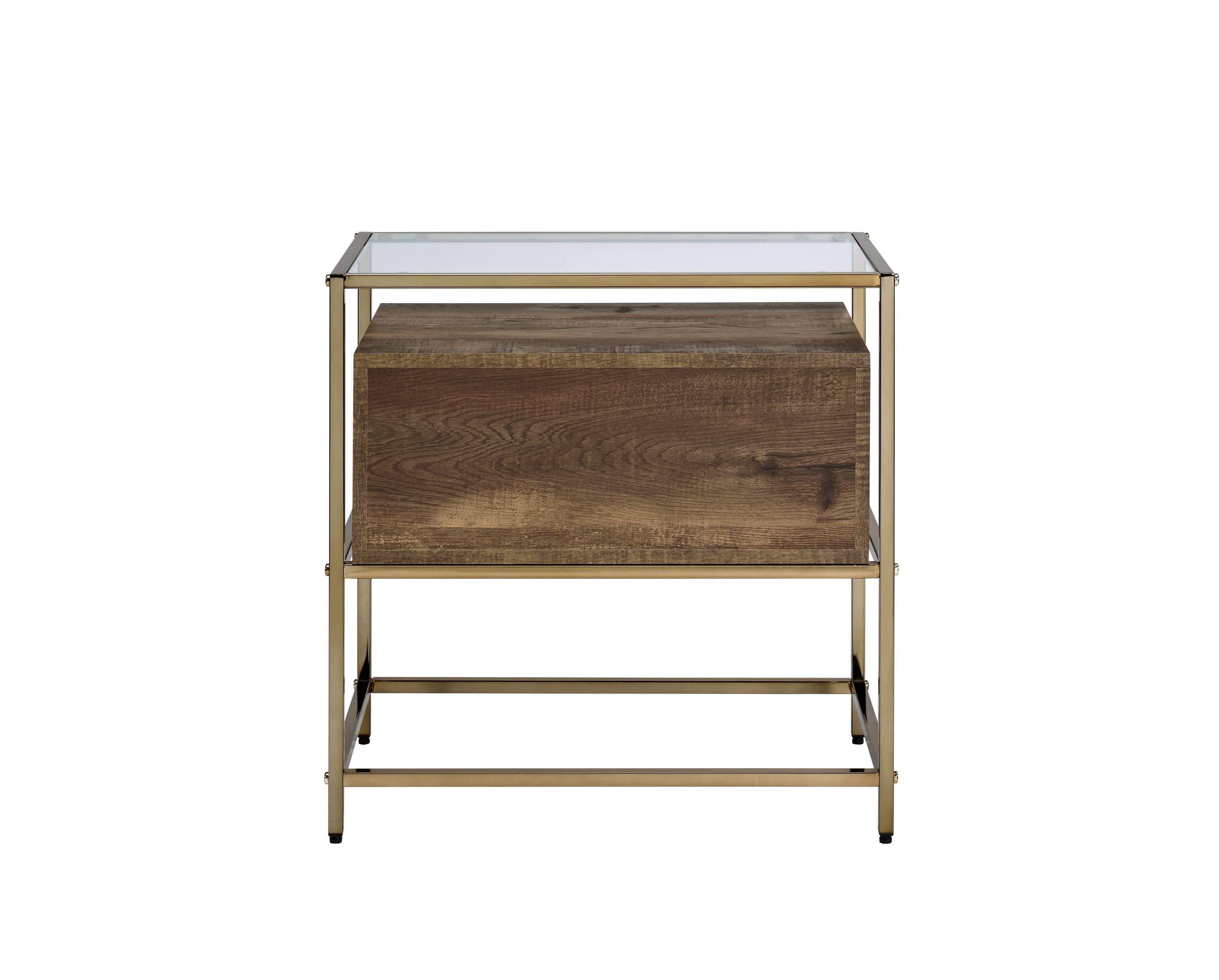 Shop ACME Knave Accent Table, Walnut & Champagne Finish 97867 Mademoiselle Home Decor