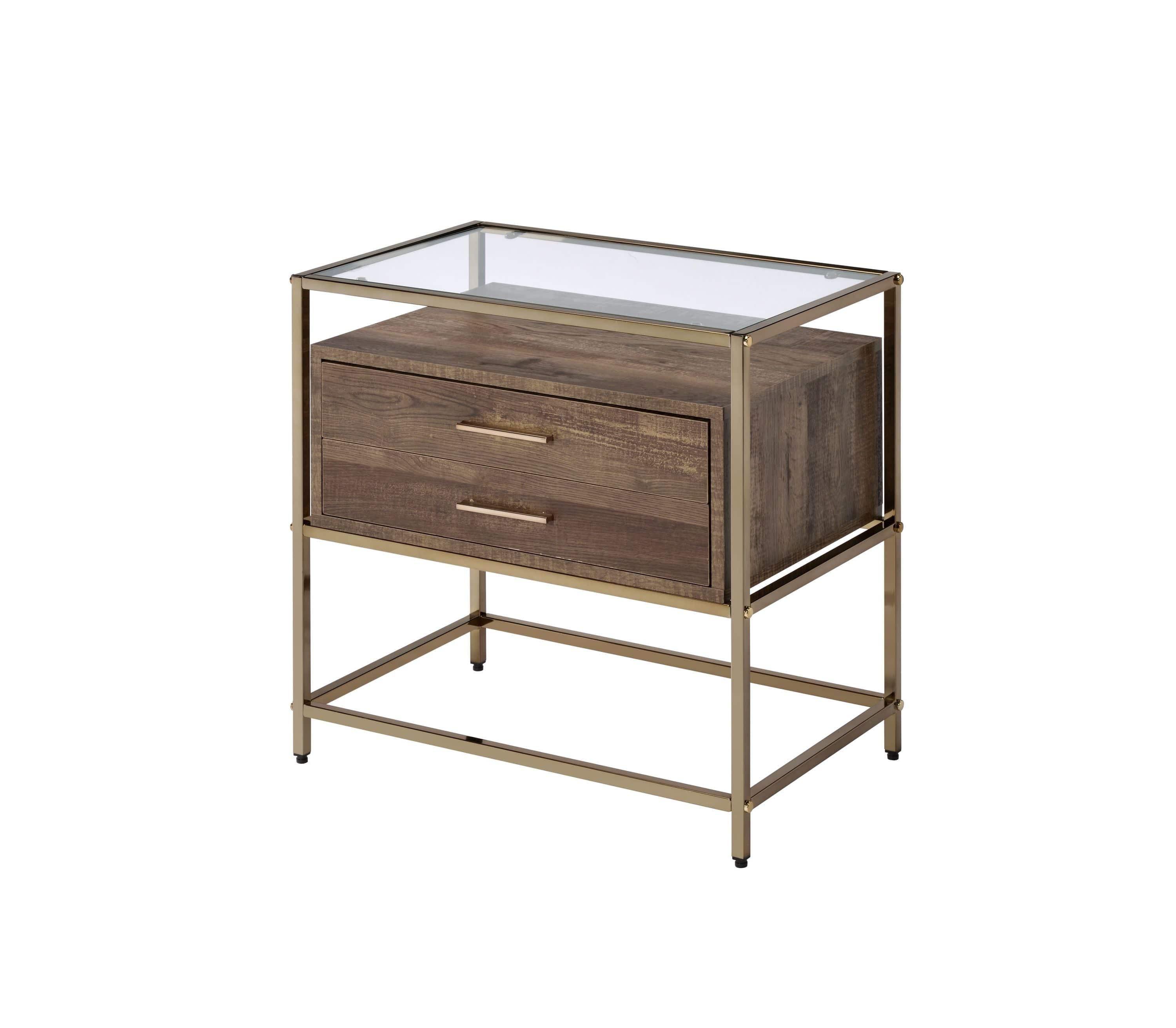 Shop ACME Knave Accent Table, Walnut & Champagne Finish 97867 Mademoiselle Home Decor