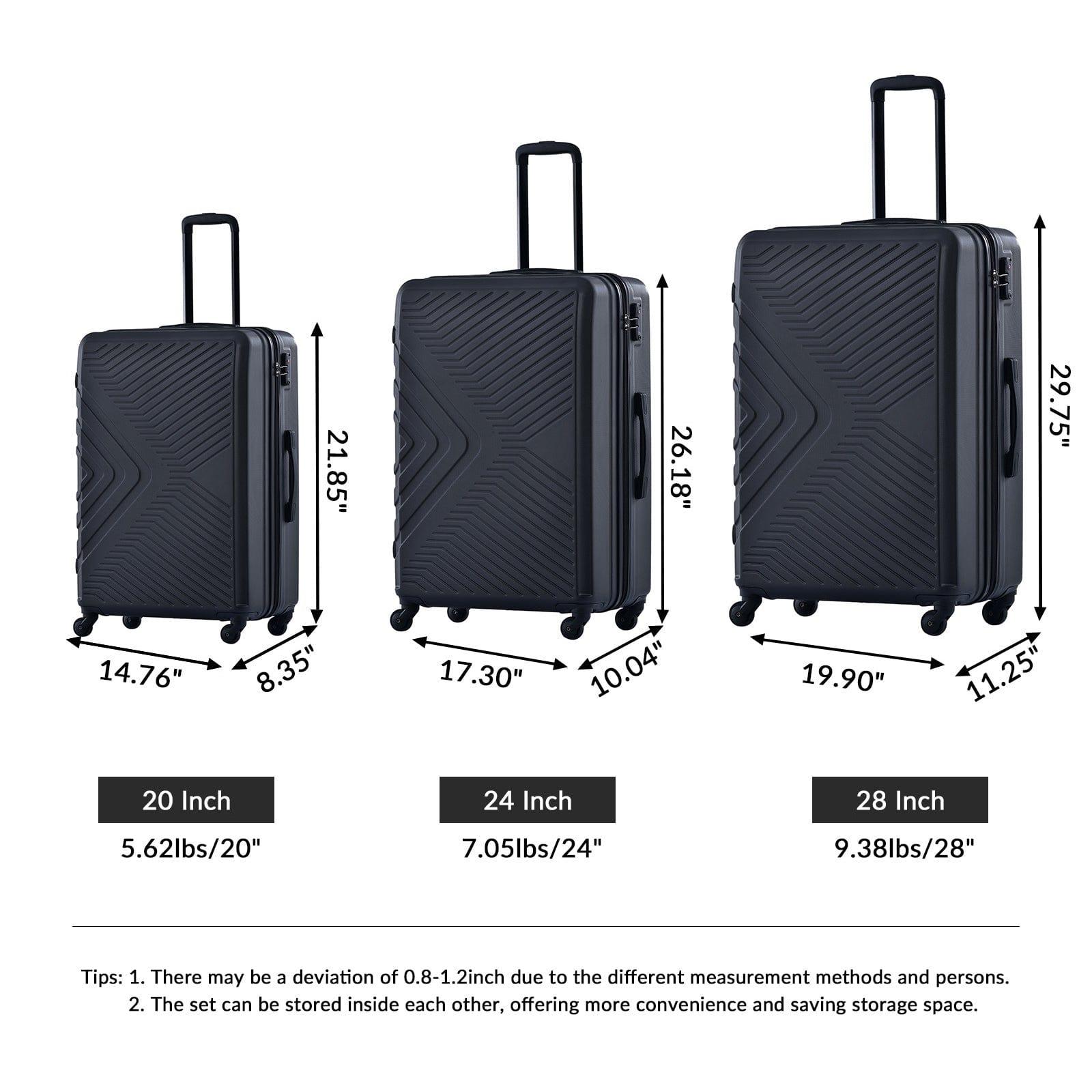 Shop 3 Piece Luggage Sets ABS Lightweight Suitcase with Two Hooks, Spinner Wheels, TSA Lock, (20/24/28) Black Mademoiselle Home Decor