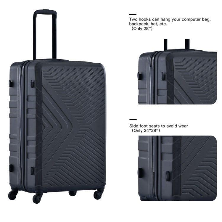 Shop 3 Piece Luggage Sets ABS Lightweight Suitcase with Two Hooks, Spinner Wheels, TSA Lock, (20/24/28) Black Mademoiselle Home Decor