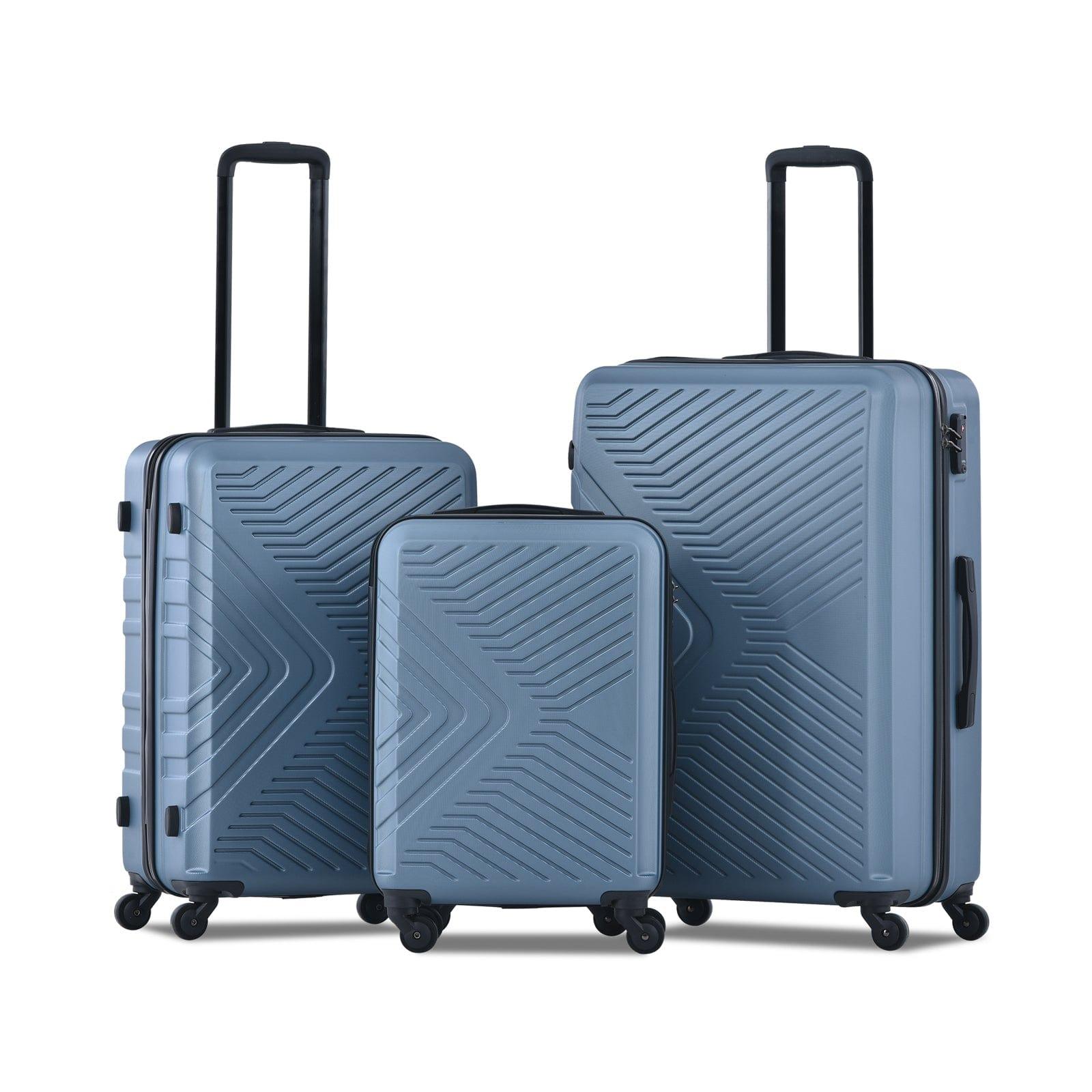 Shop 3 Piece Luggage Sets ABS Lightweight Suitcase with Two Hooks, Spinner Wheels, TSA Lock, (20/24/28) Blue Mademoiselle Home Decor