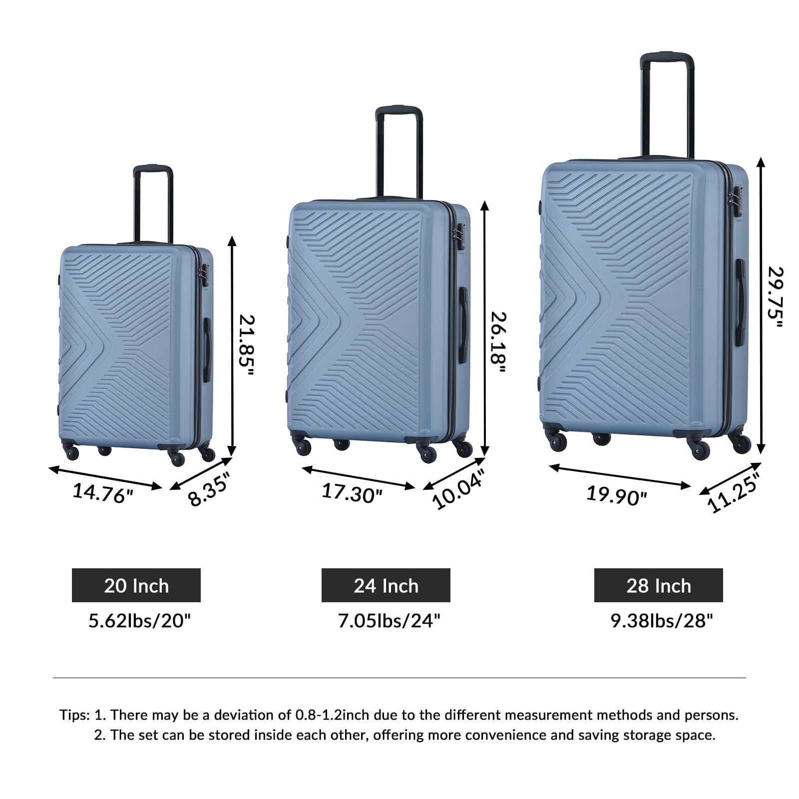 Shop 3 Piece Luggage Sets ABS Lightweight Suitcase with Two Hooks, Spinner Wheels, TSA Lock, (20/24/28) Blue Mademoiselle Home Decor