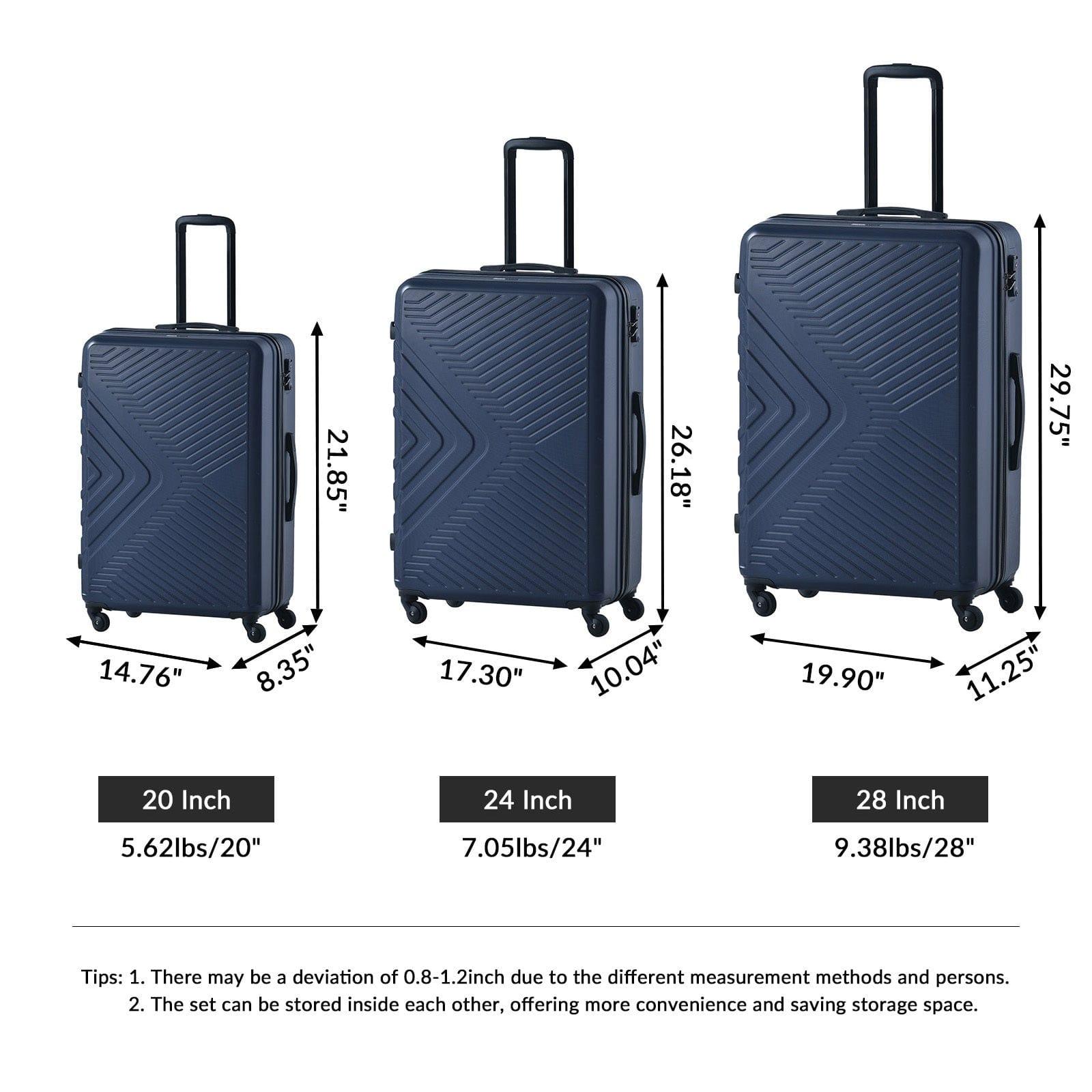 Shop 3 Piece Luggage Sets ABS Lightweight Suitcase with Two Hooks, Spinner Wheels, TSA Lock, (20/24/28) Navy Mademoiselle Home Decor