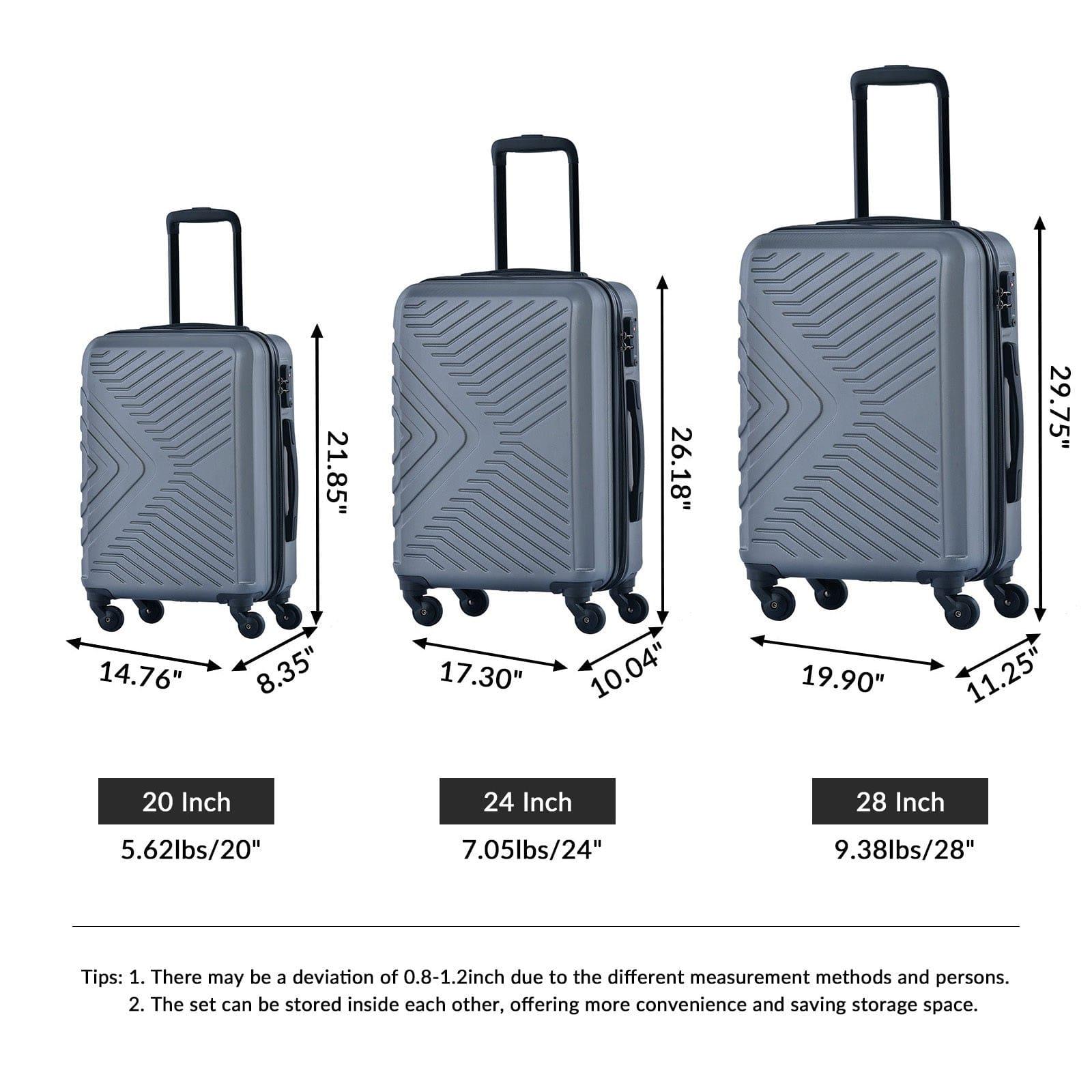 Shop 3 Piece Luggage Sets ABS Lightweight Suitcase with Two Hooks, Spinner Wheels, TSA Lock, (20/24/28) Gray Mademoiselle Home Decor